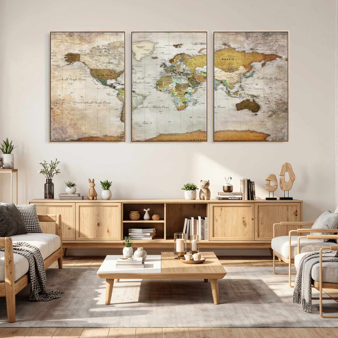 86108417-MGV-CV-36X24 - World Map Wall Art Canvas Print, Modern Decorative Framed Map Artwork Prints for Living Room, Office, Bedroom Wall Decor