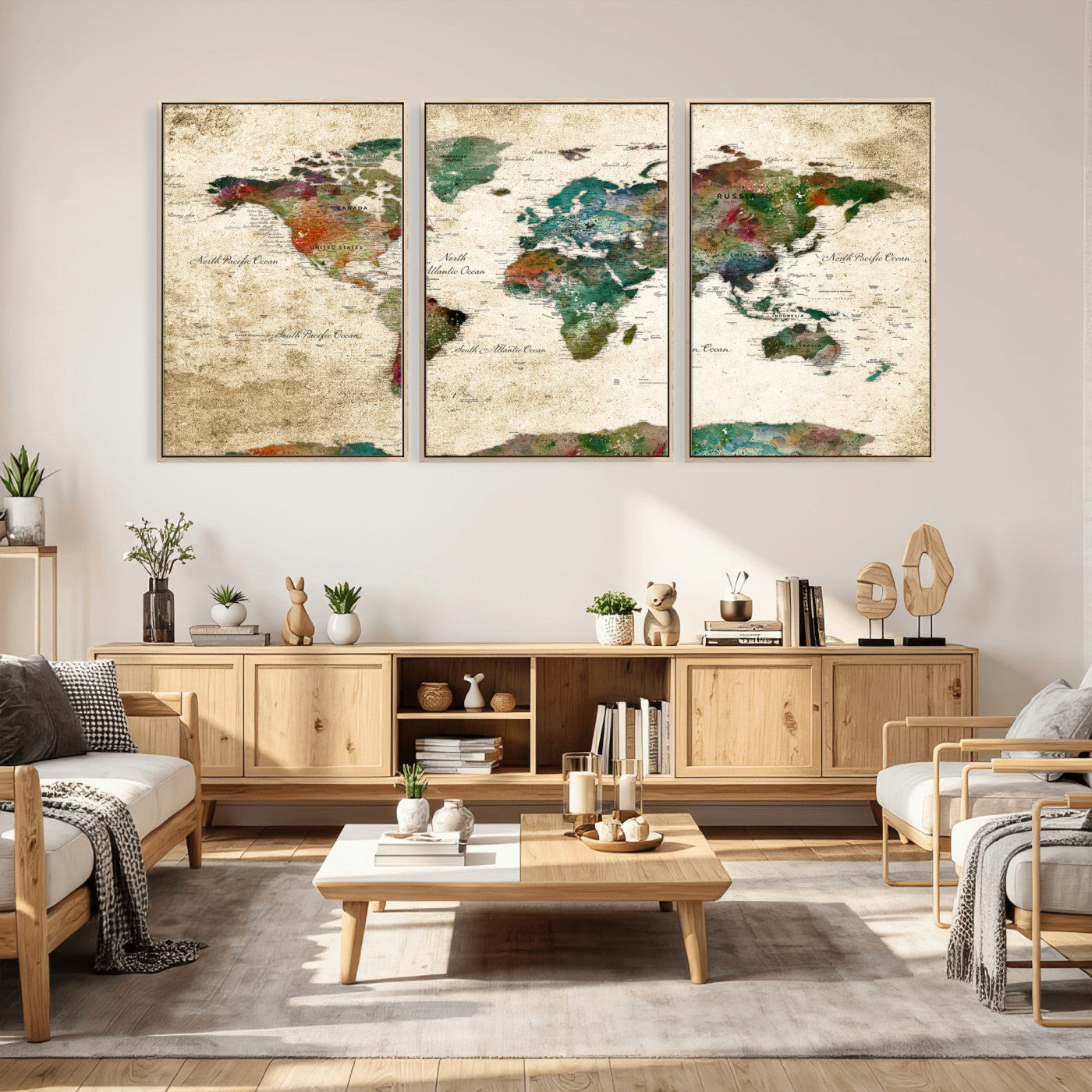 87544591-MGV-CV-36X24 - World Map Wall Art Canvas Print, Modern Decorative Framed Map Artwork Prints for Living Room, Office, Bedroom Wall Decor