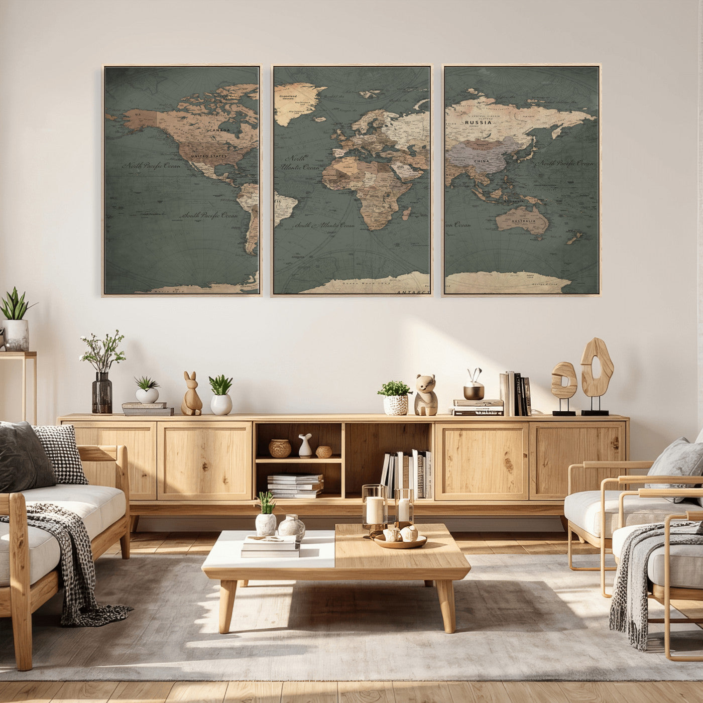 84619399-MGV-CV-36X24 - World Map Wall Art Canvas Print, Modern Decorative Framed Map Artwork Prints for Living Room, Office, Bedroom Wall Decor