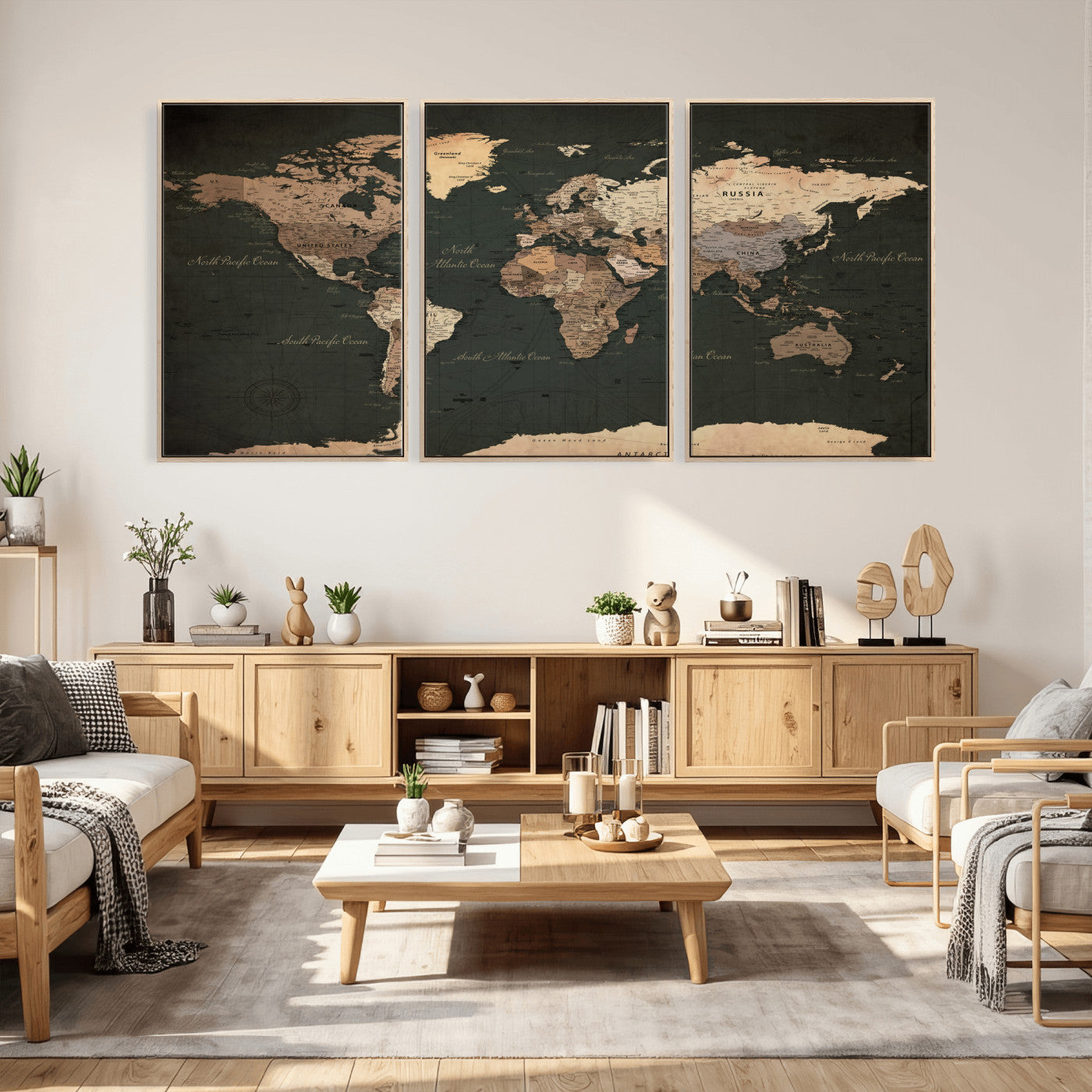 62059333-MGV-CV-36X24 - World Map Wall Art Canvas Print, Modern Decorative Framed Map Artwork Prints for Living Room, Office, Bedroom Wall Decor