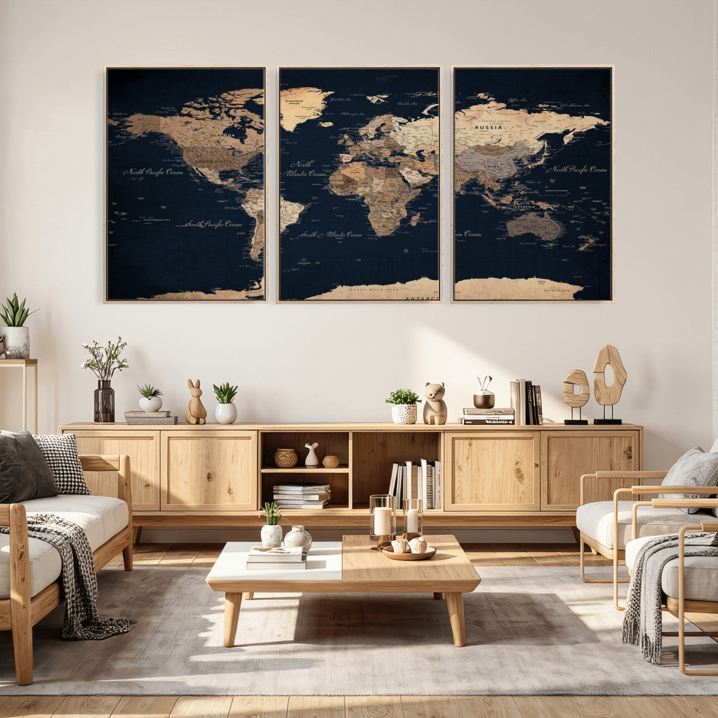 53971530-MGV-CV-36X24 - World Map Wall Art Canvas Print, Modern Decorative Framed Map Artwork Prints for Living Room, Office, Bedroom Wall Decor