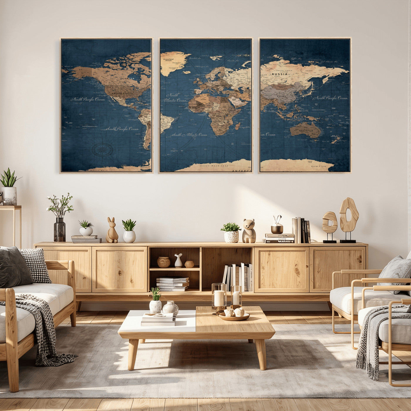 69886352-MGV-CV-36X24 - World Map Wall Art Canvas Print, Modern Decorative Framed Map Artwork Prints for Living Room, Office, Bedroom Wall Decor