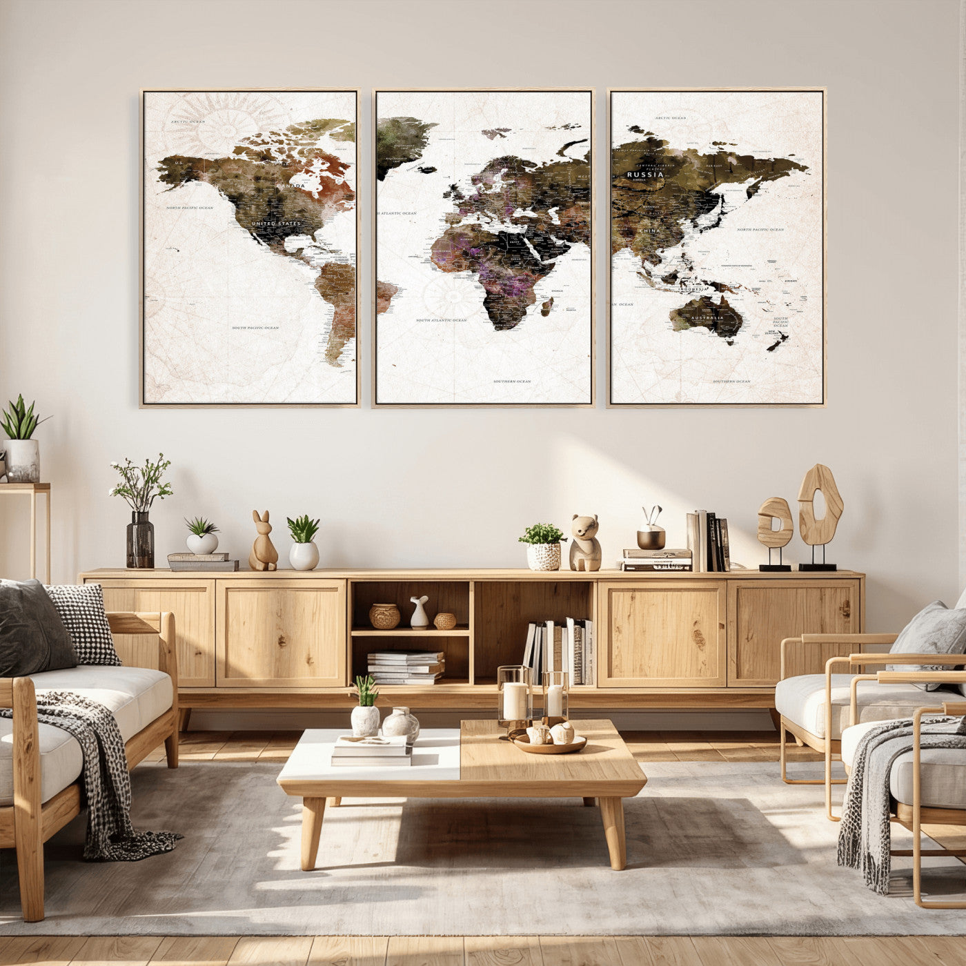 77651968-MGV-CV-36X24 - World Map Wall Art Canvas Print, Modern Decorative Framed Map Artwork Prints for Living Room, Office, Bedroom Wall Decor