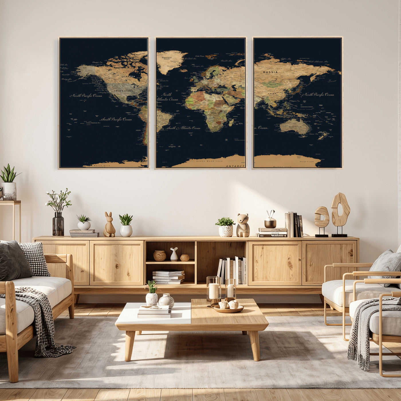 94449133-MGV-CV-36X24 - World Map Wall Art Canvas Print, Modern Decorative Framed Map Artwork Prints for Living Room, Office, Bedroom Wall Decor