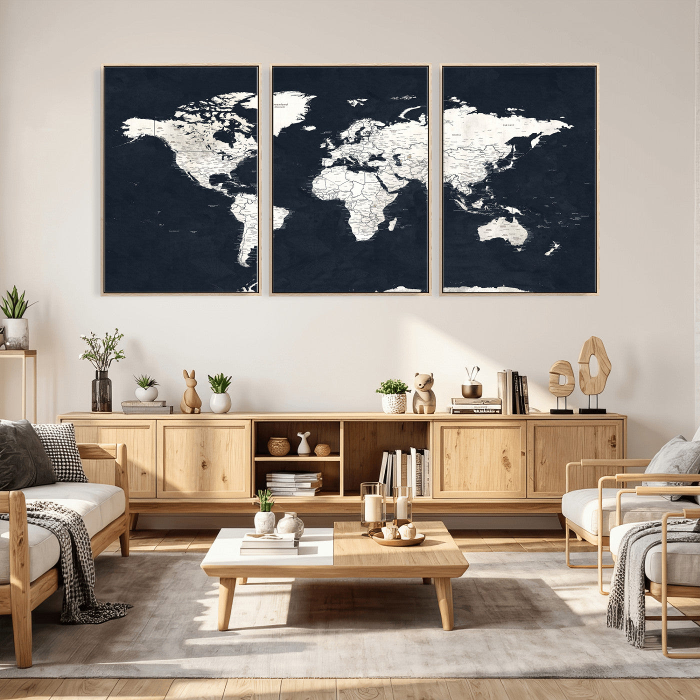 11963807-MGV-CV-36X24 - World Map Wall Art Canvas Print, Modern Decorative Framed Map Artwork Prints for Living Room, Office, Bedroom Wall Decor