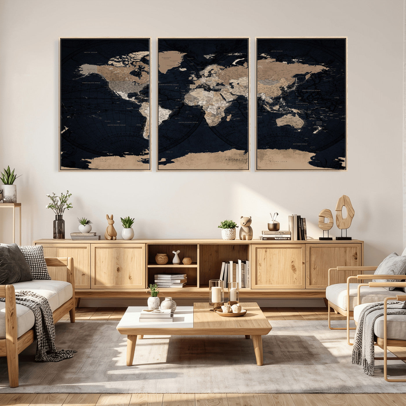 25812727-MGV-CV-36X24 - World Map Wall Art Canvas Print, Modern Decorative Framed Map Artwork Prints for Living Room, Office, Bedroom Wall Decor