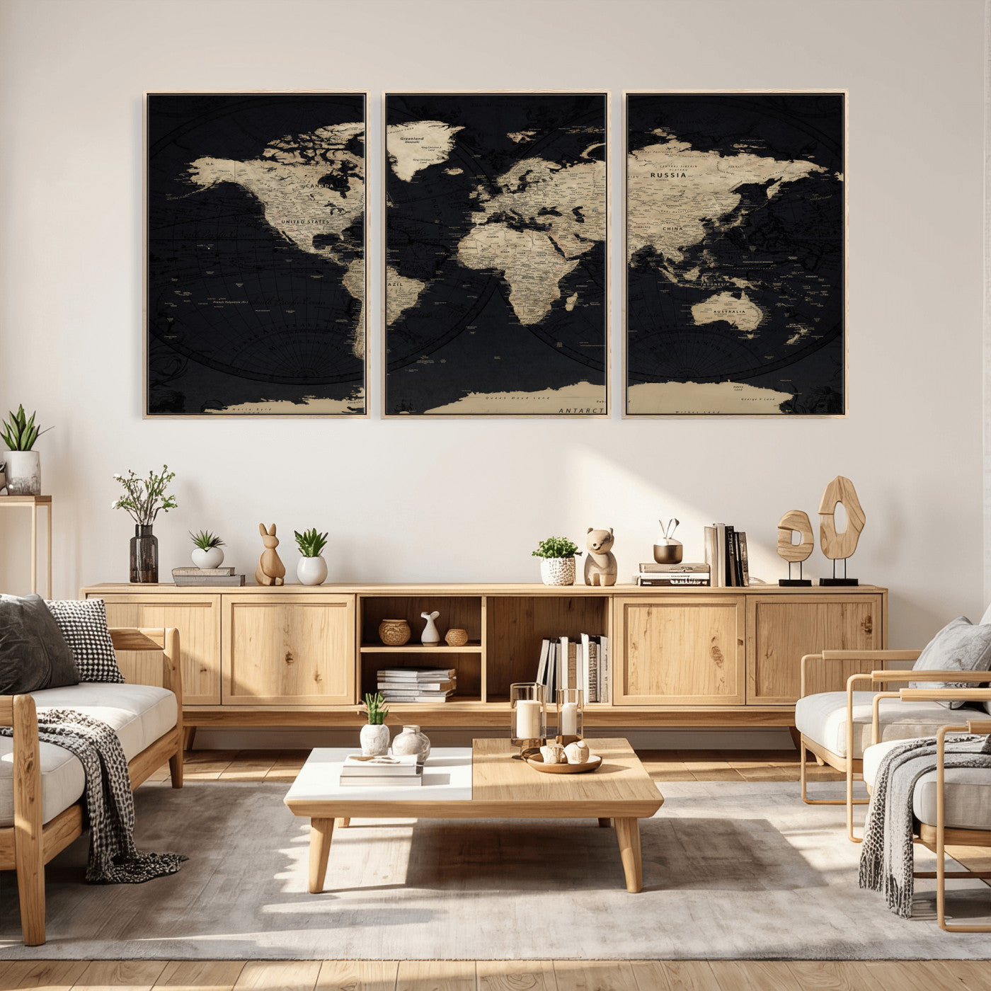 61835687-MGV-CV-36X24 - World Map Wall Art Canvas Print, Modern Decorative Framed Map Artwork Prints for Living Room, Office, Bedroom Wall Decor