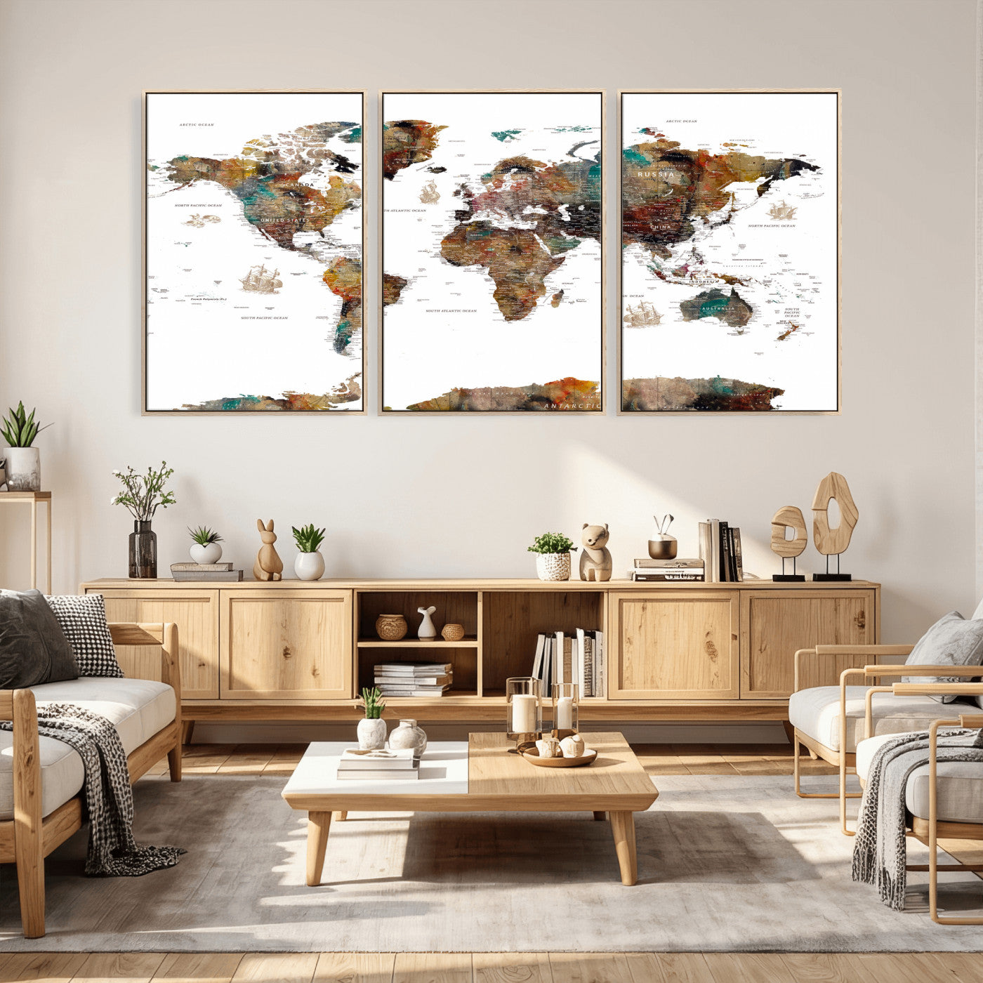 82293175-MGV-CV-36X24 - World Map Wall Art Canvas Print, Modern Decorative Framed Map Artwork Prints for Living Room, Office, Bedroom Wall Decor