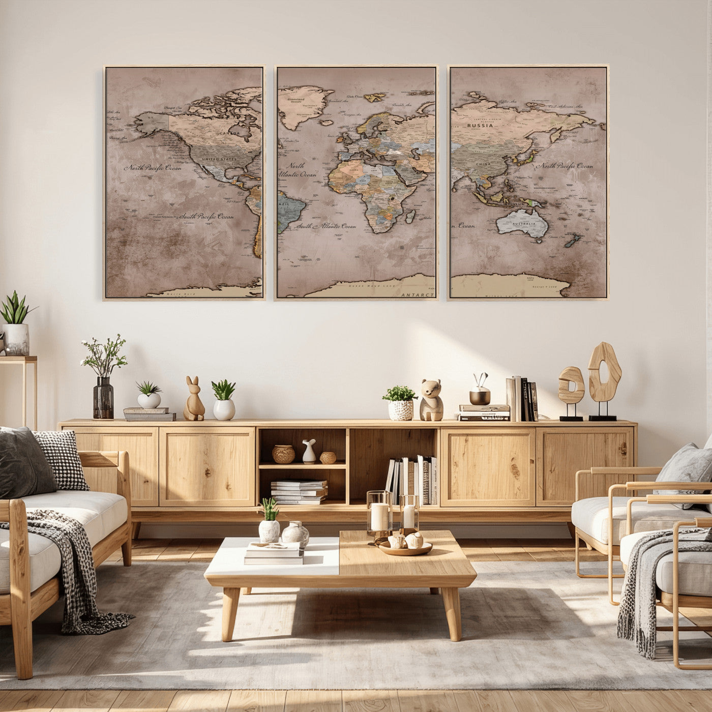 91471273-MGV-CV-36X24 - World Map Wall Art Canvas Print, Modern Decorative Framed Map Artwork Prints for Living Room, Office, Bedroom Wall Decor