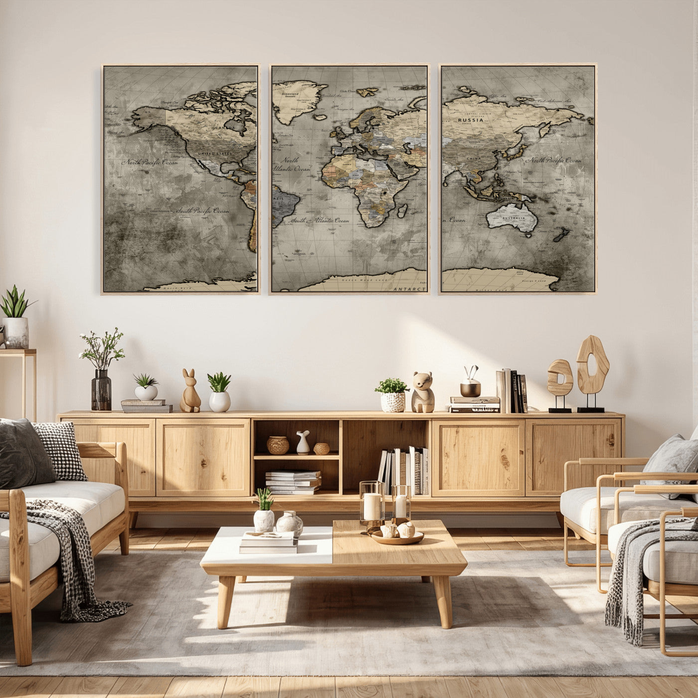 85218700-MGV-CV-36X24 - World Map Wall Art Canvas Print, Modern Decorative Framed Map Artwork Prints for Living Room, Office, Bedroom Wall Decor