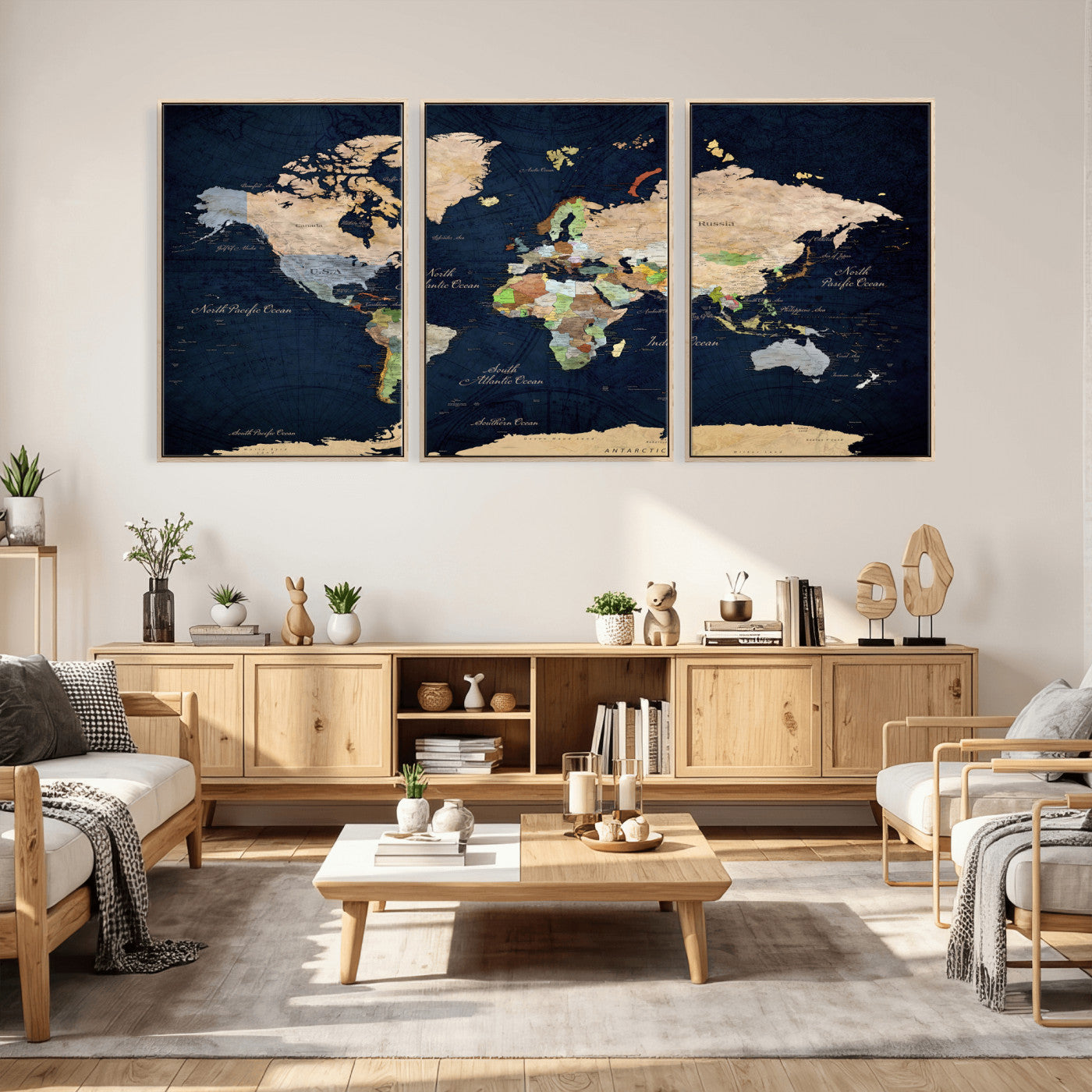 76603563-MGV-CV-36X24 - World Map Wall Art Canvas Print, Modern Decorative Framed Map Artwork Prints for Living Room, Office, Bedroom Wall Decor