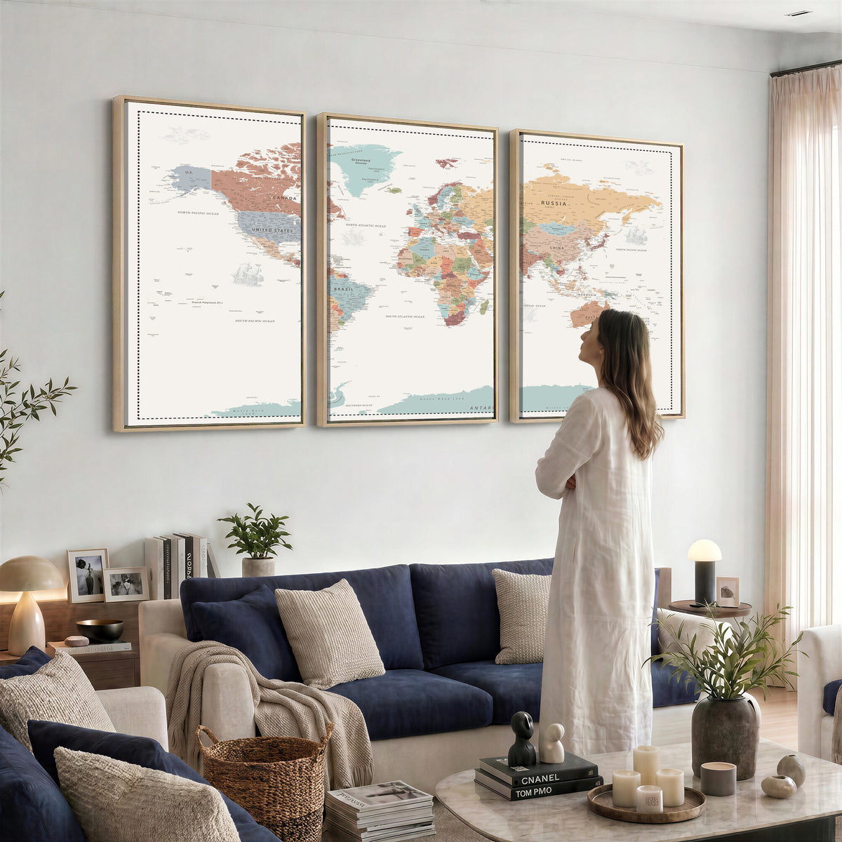 63447567-MGV-CV-36X24 - Pastel Colors World Map Wall Art Canvas Print