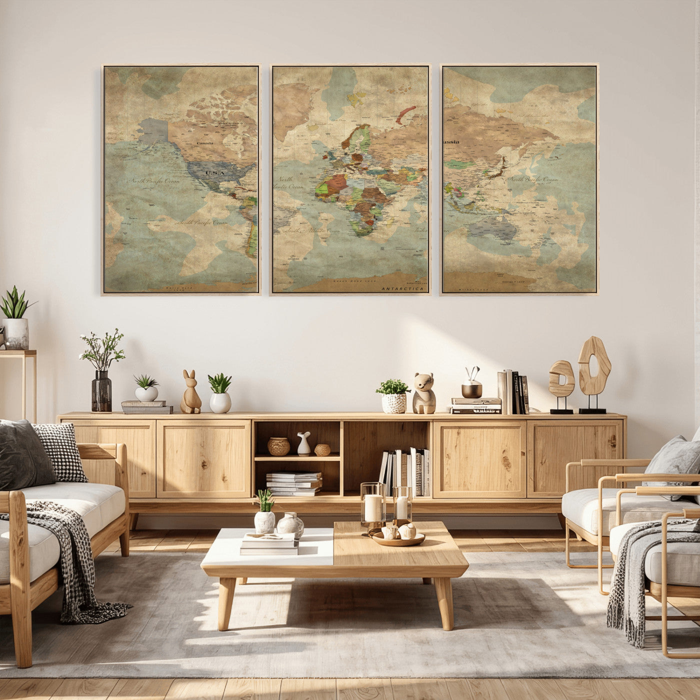 31492148-MGV-CV-36X24 - World Map Wall Art Canvas Print, Modern Decorative Framed Map Artwork Prints for Living Room, Office, Bedroom Wall Decor