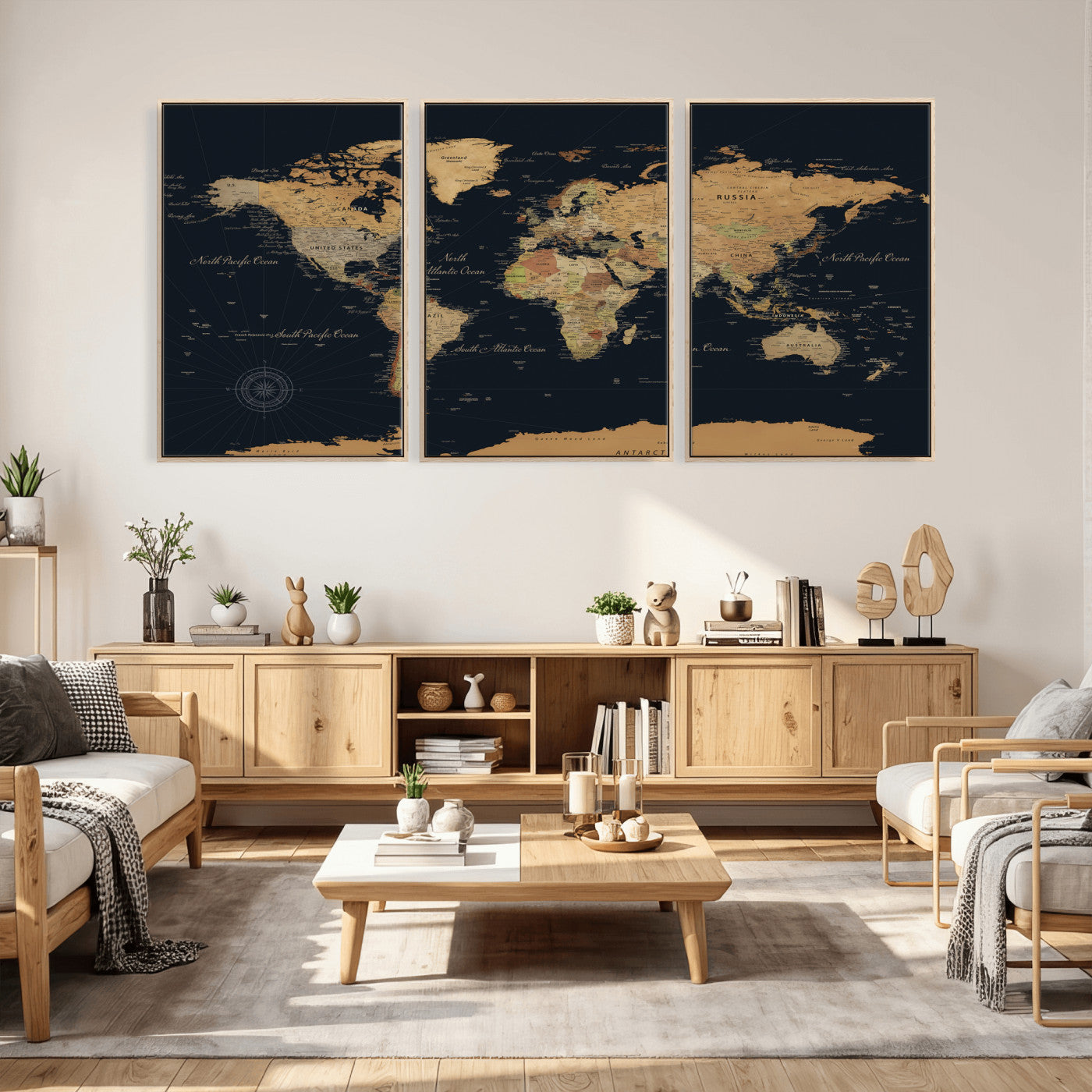 87280374-MGV-CV-36X24 - World Map Wall Art Canvas Print, Modern Decorative Framed Map Artwork Prints for Living Room, Office, Bedroom Wall Decor