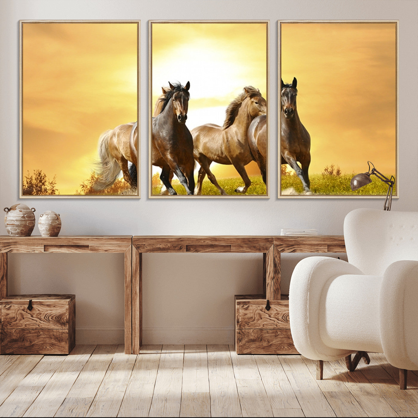 44763-MGV-CV-36X24-Wild Horses Wall Art Canvas Print – Framed Galloping Herd Animal Artwork for Home, Office, Living Room, Guest Room