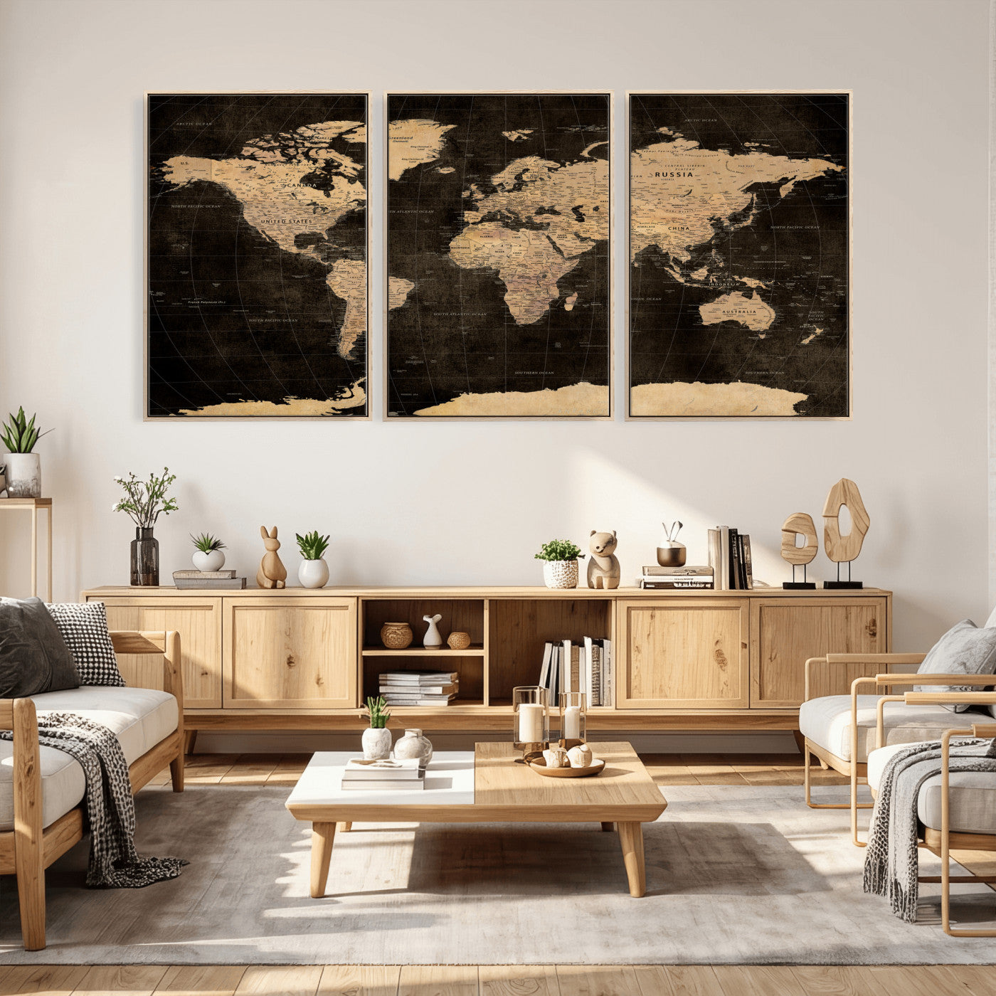 17790470-MGV-CV-36X24 - World Map Wall Art Canvas Print, Modern Decorative Framed Map Artwork Prints for Living Room, Office, Bedroom Wall Decor