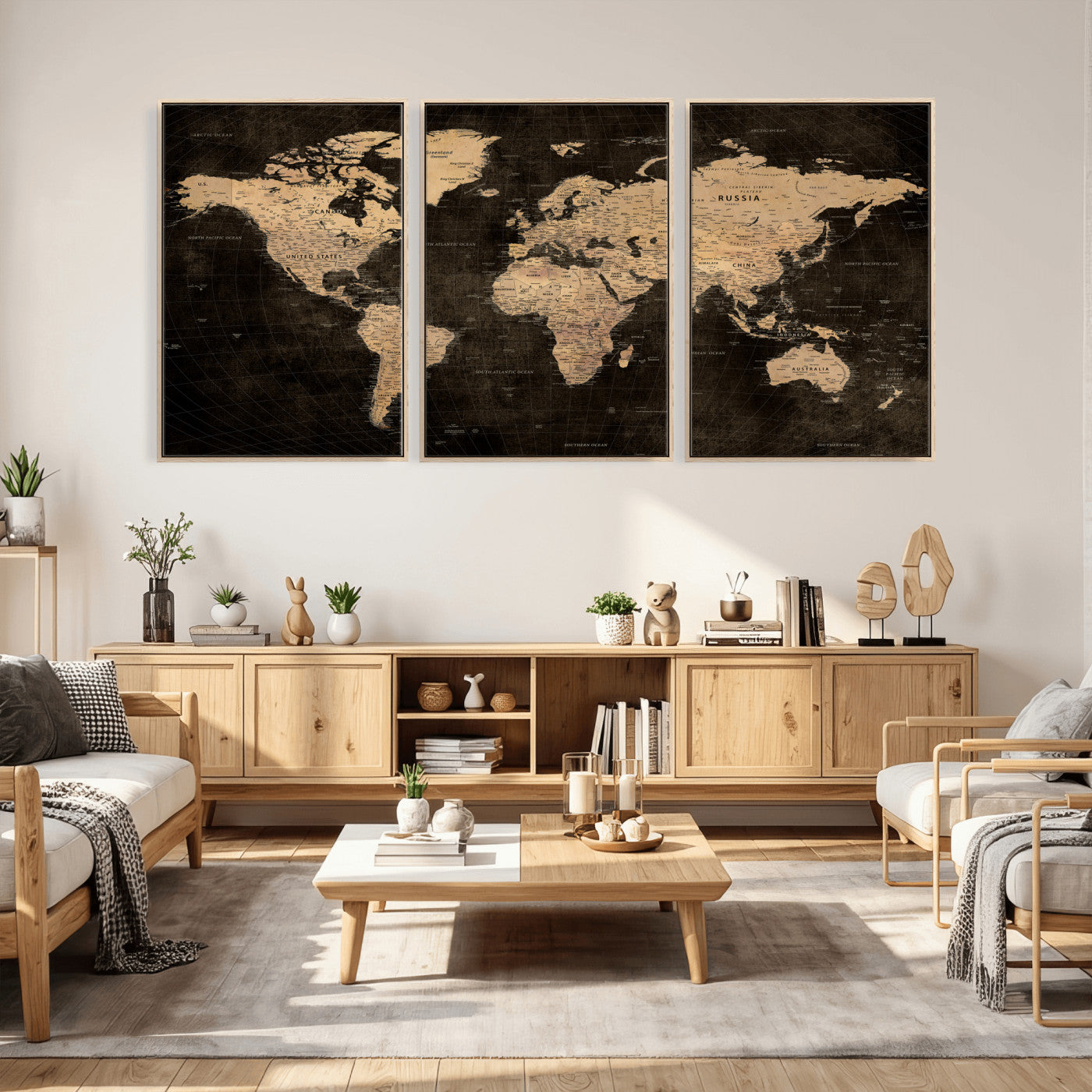 15118265-MGV-CV-36X24 - World Map Wall Art Canvas Print, Modern Decorative Framed Map Artwork Prints for Living Room, Office, Bedroom Wall Decor