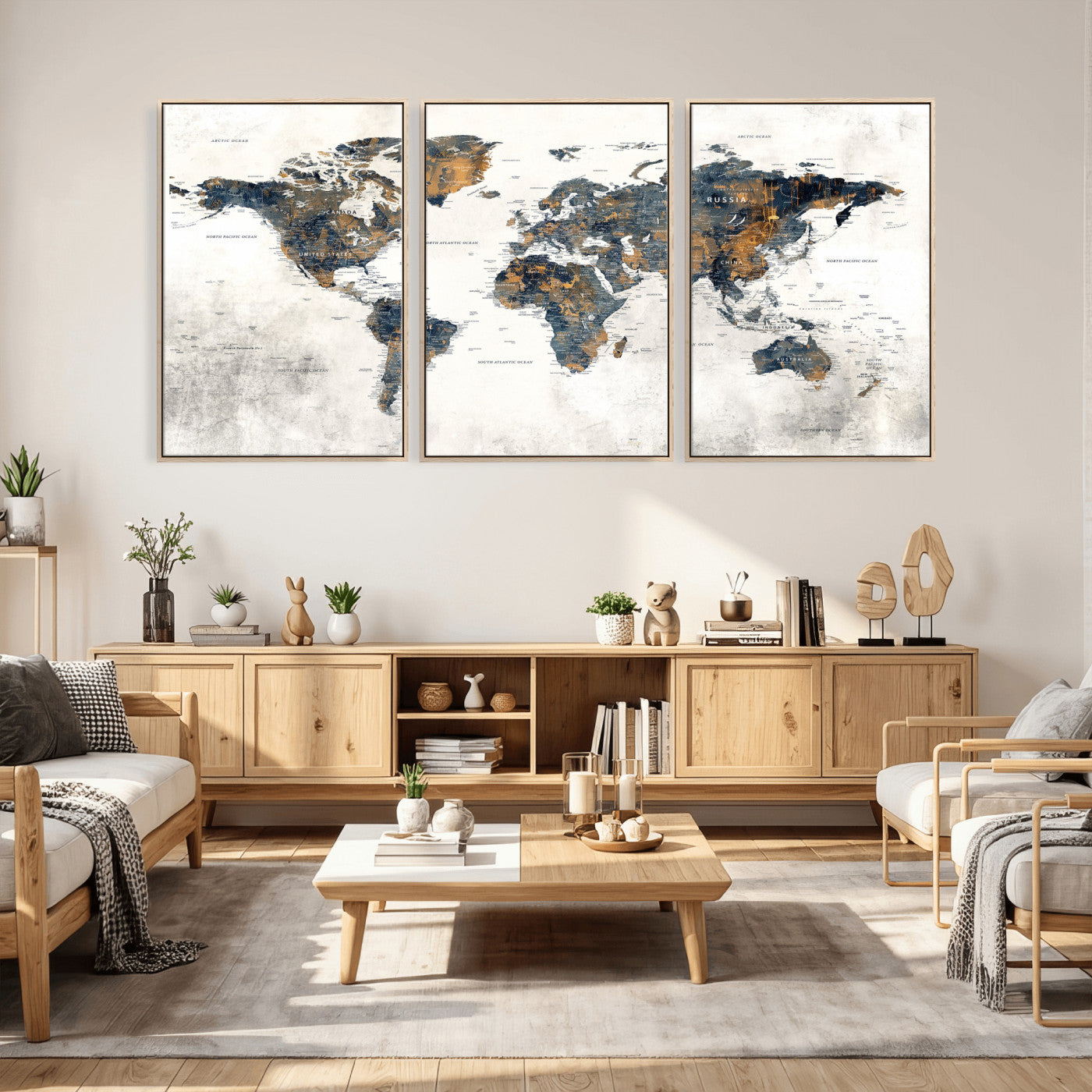 52451147-MGV-CV-36X24 - World Map Wall Art Canvas Print, Modern Decorative Framed Map Artwork Prints for Living Room, Office, Bedroom Wall Decor