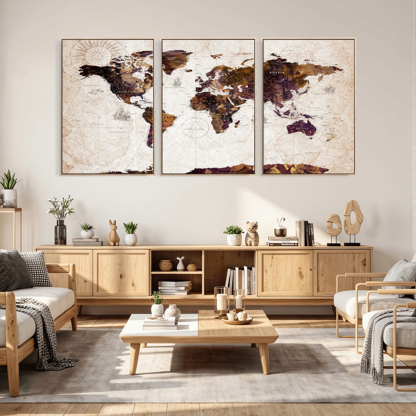 53400857-MGV-CV-36X24 - World Map Wall Art Canvas Print, Modern Decorative Framed Map Artwork Prints for Living Room, Office, Bedroom Wall Decor