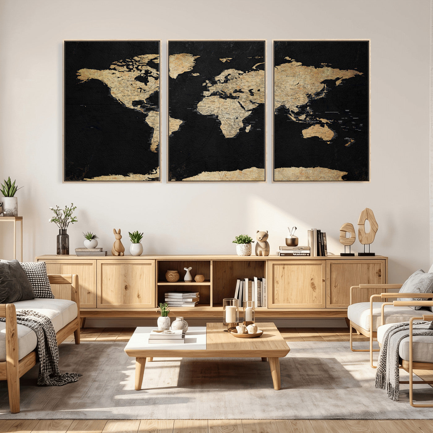 71518849-MGV-CV-36X24 - World Map Wall Art Canvas Print, Modern Decorative Framed Map Artwork Prints for Living Room, Office, Bedroom Wall Decor