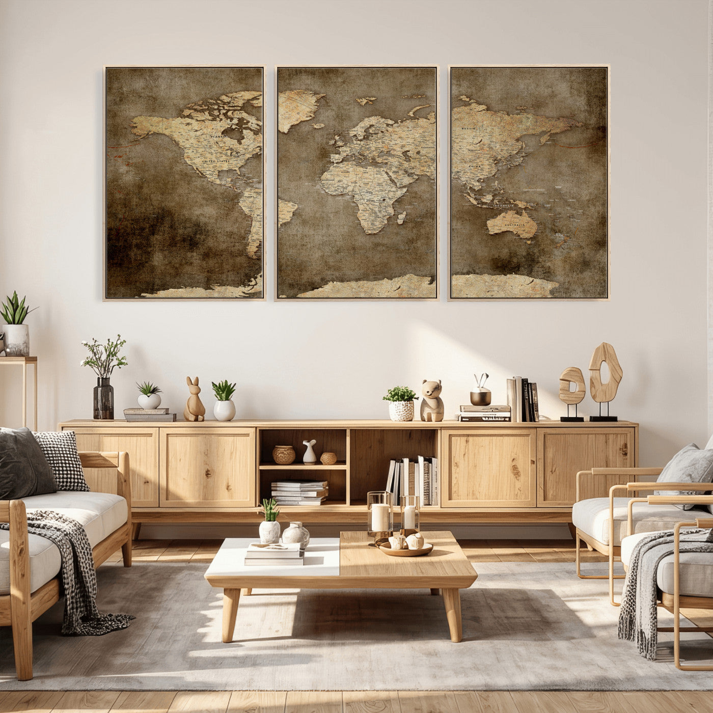 35847542-MGV-CV-36X24 - World Map Wall Art Canvas Print, Modern Decorative Framed Map Artwork Prints for Living Room, Office, Bedroom Wall Decor