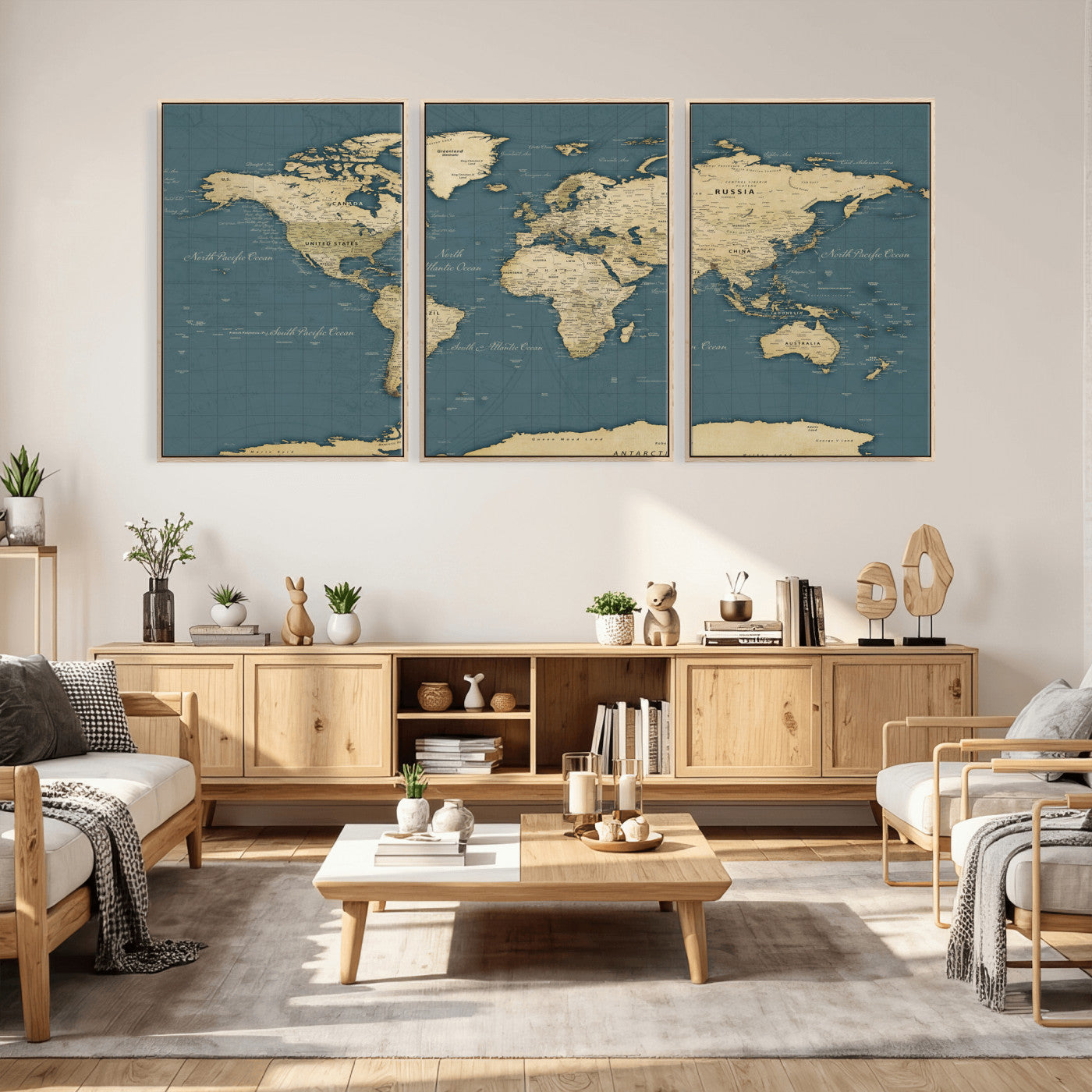 99599383-MGV-CV-36X24 - World Map Wall Art Canvas Print, Modern Decorative Framed Map Artwork Prints for Living Room, Office, Bedroom Wall Decor