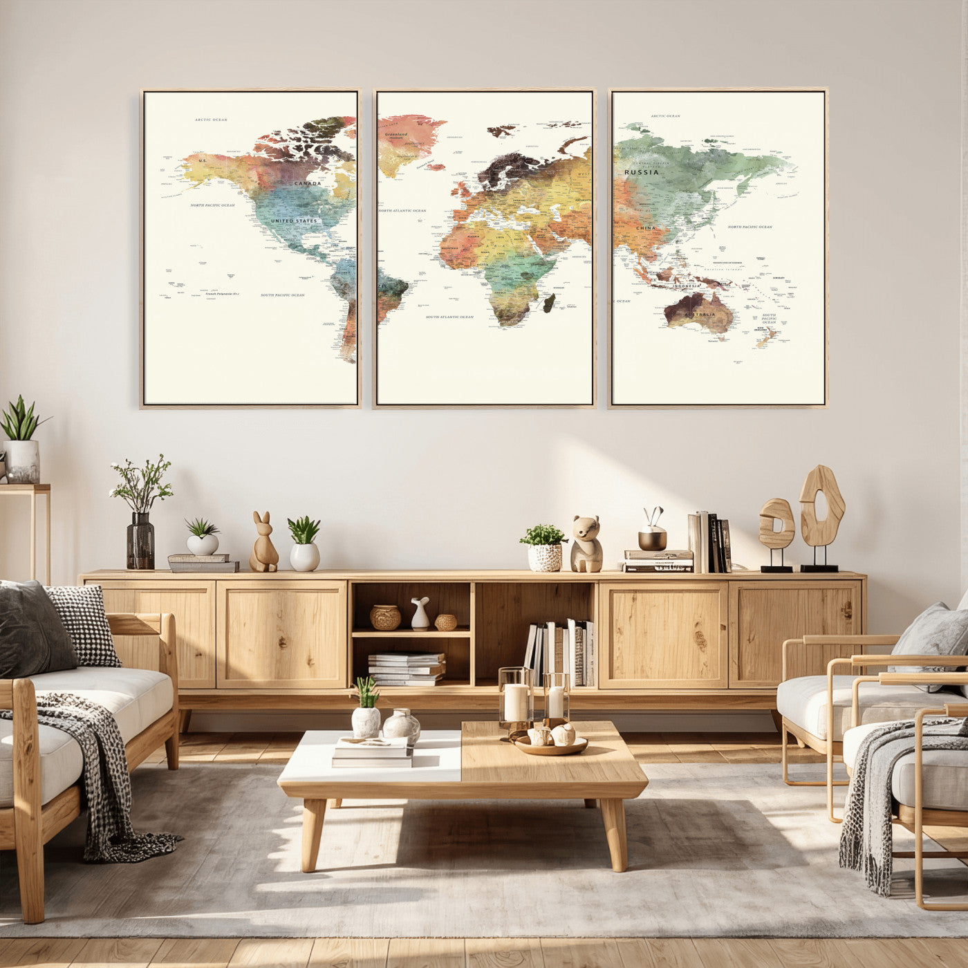 64206059-MGV-CV-36X24 - World Map Wall Art Canvas Print, Modern Decorative Framed Map Artwork Prints for Living Room, Office, Bedroom Wall Decor