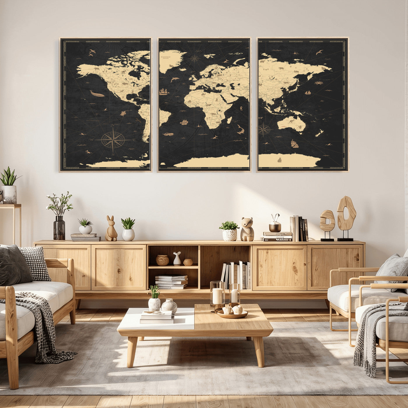 75220264-MGV-CV-36X24 - World Map Wall Art Canvas Print, Modern Decorative Framed Map Artwork Prints for Living Room, Office, Bedroom Wall Decor