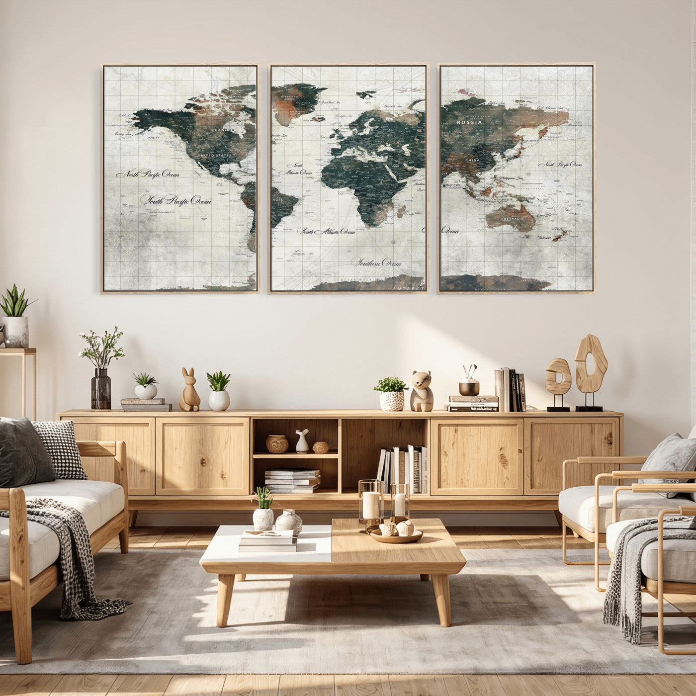 91179593-MGV-CV-36X24 - World Map Wall Art Canvas Print, Modern Decorative Framed Map Artwork Prints for Living Room, Office, Bedroom Wall Decor