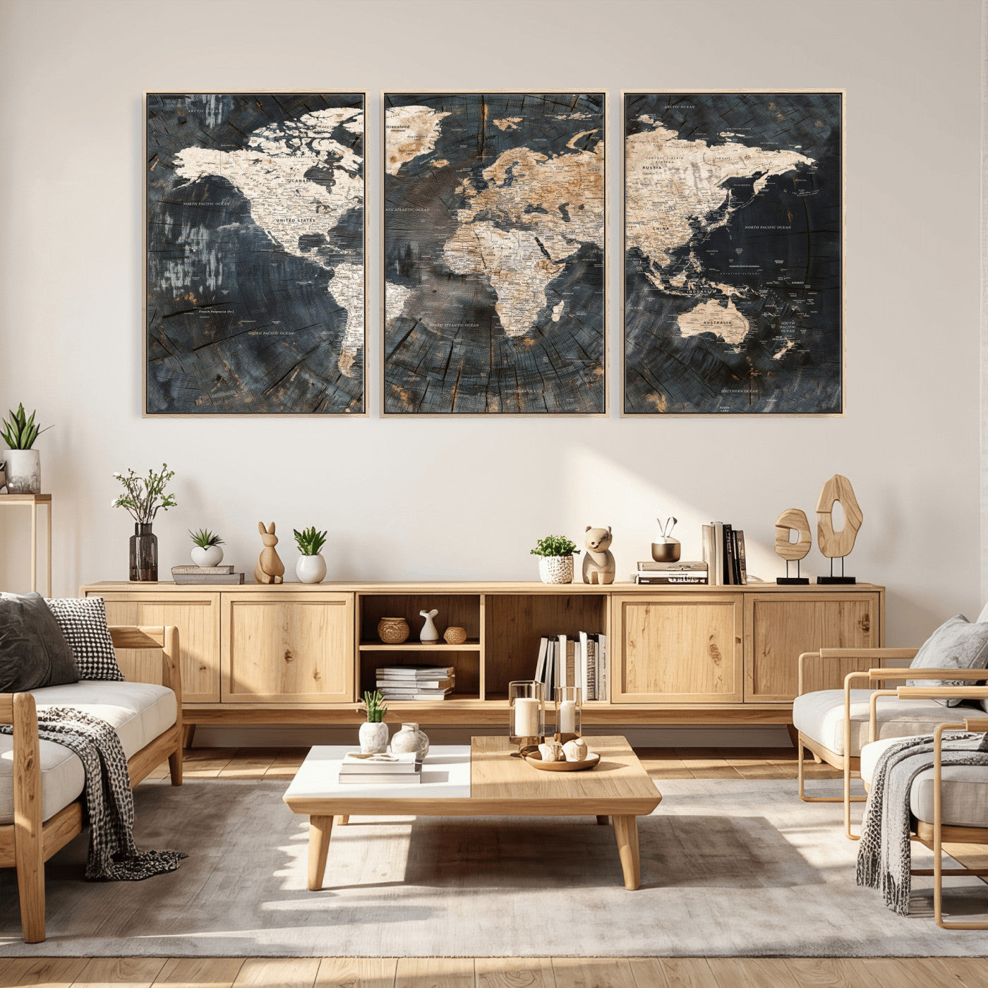 89162112-MGV-CV-36X24 - World Map Wall Art Canvas Print, Modern Decorative Framed Map Artwork Prints for Living Room, Office, Bedroom Wall Decor