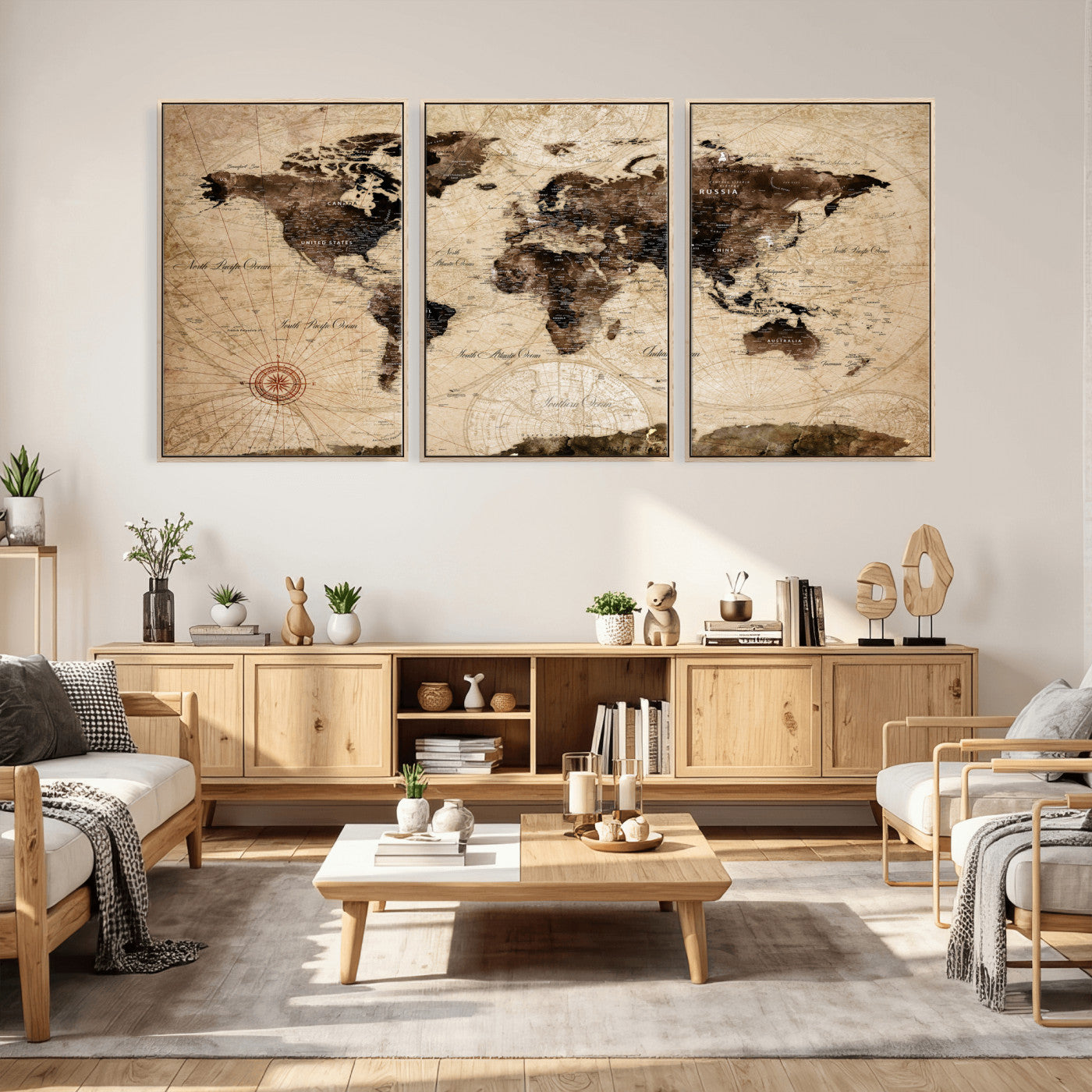 47657418-MGV-CV-36X24 - World Map Wall Art Canvas Print, Modern Decorative Framed Map Artwork Prints for Living Room, Office, Bedroom Wall Decor
