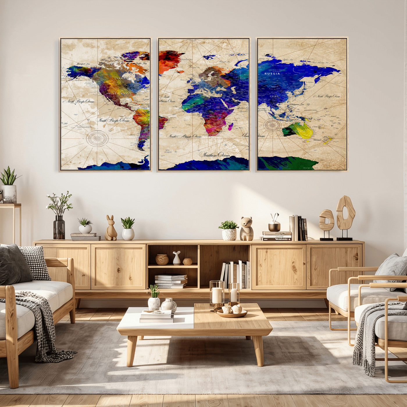 26284075-MGV-CV-36X24 - World Map Wall Art Canvas Print, Modern Decorative Framed Map Artwork Prints for Living Room, Office, Bedroom Wall Decor