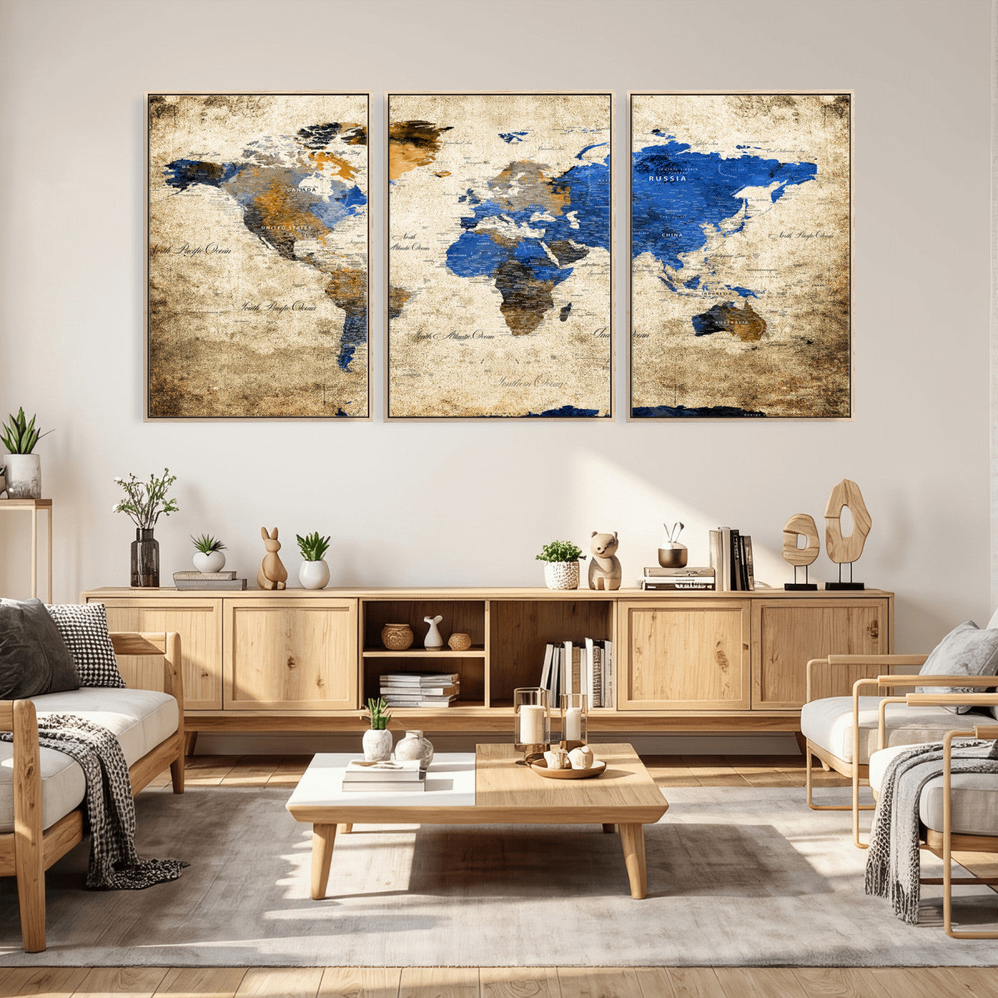 27314341-MGV-CV-36X24 - World Map Wall Art Canvas Print, Modern Decorative Framed Map Artwork Prints for Living Room, Office, Bedroom Wall Decor