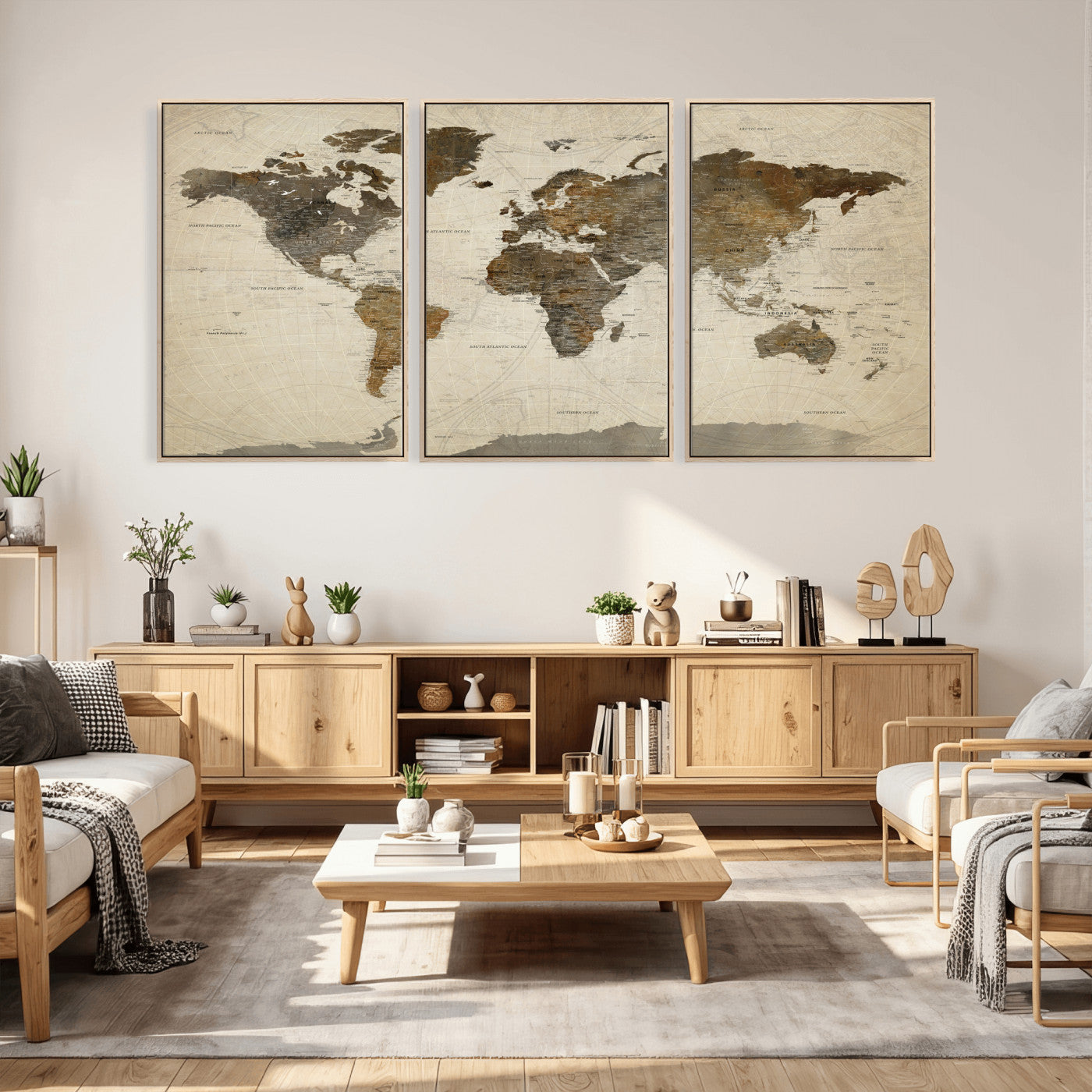 49623468-MGV-CV-36X24 - World Map Wall Art Canvas Print, Modern Decorative Framed Map Artwork Prints for Living Room, Office, Bedroom Wall Decor