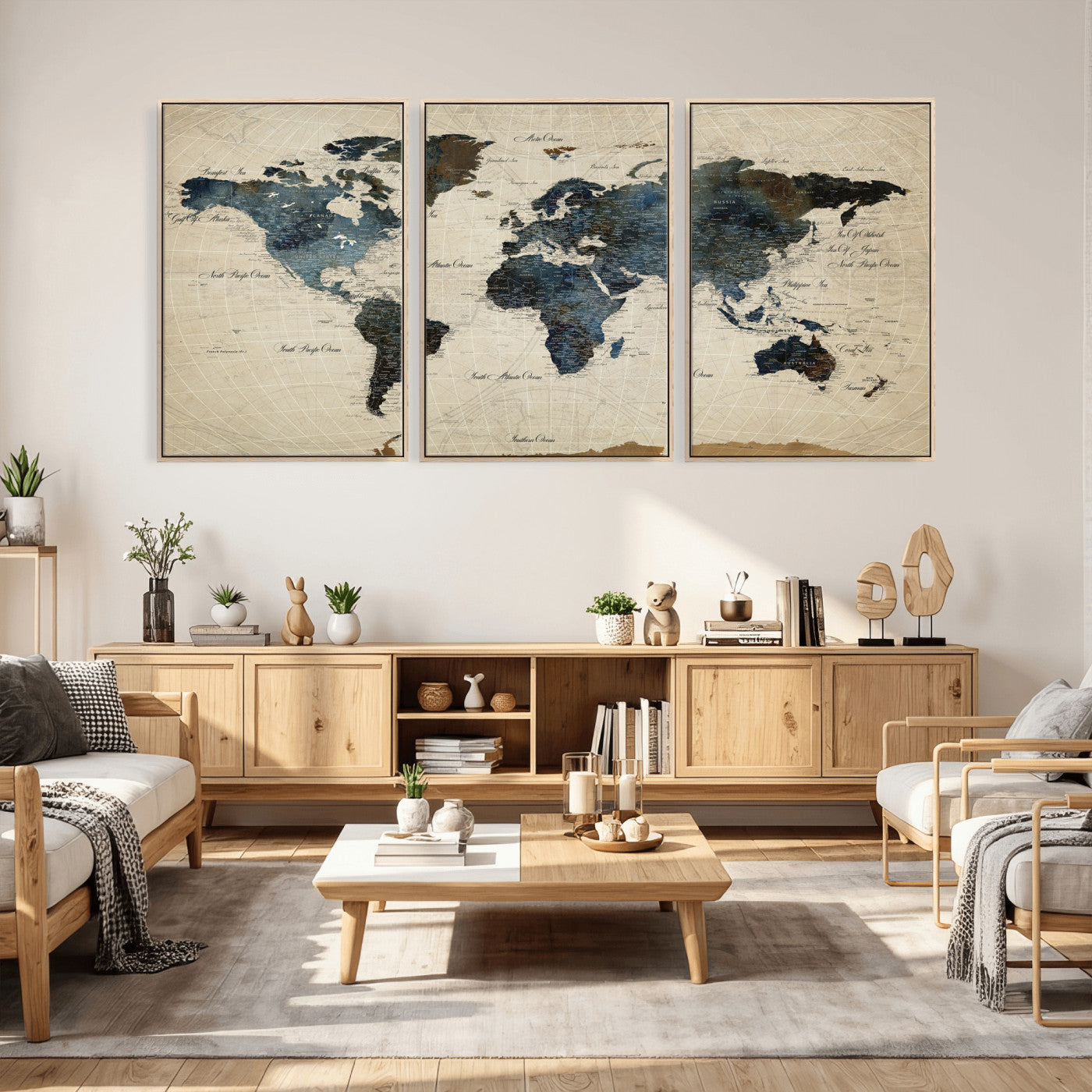 72927803-MGV-CV-36X24 - World Map Wall Art Canvas Print, Modern Decorative Framed Map Artwork Prints for Living Room, Office, Bedroom Wall Decor