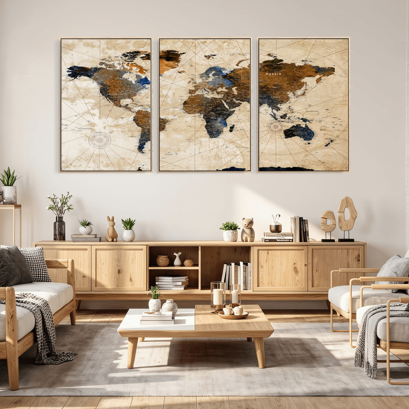 15727090-MGV-CV-36X24 - World Map Wall Art Canvas Print, Modern Decorative Framed Map Artwork Prints for Living Room, Office, Bedroom Wall Decor