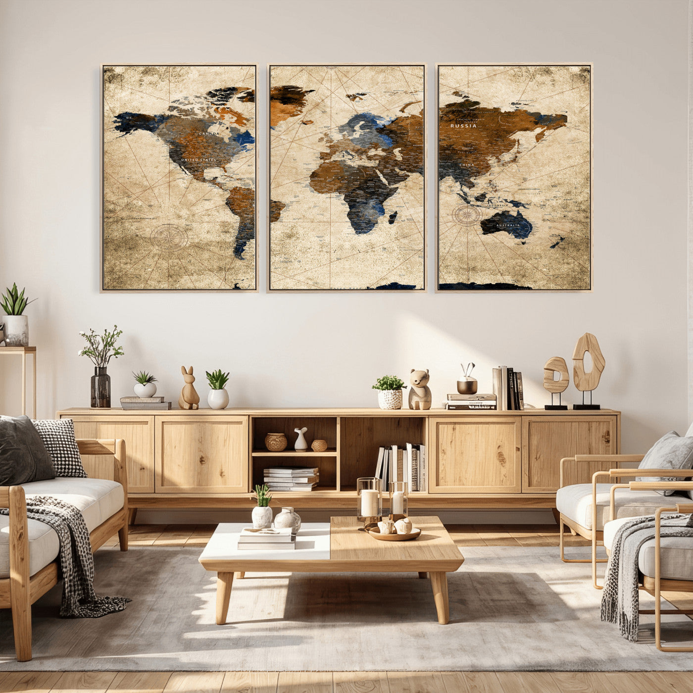 27163414-MGV-CV-36X24 - World Map Wall Art – Rustic Earth Tone Canvas Print, Antique Travel Map Design for Living Room, Office or Study, Classic Adventure Decor