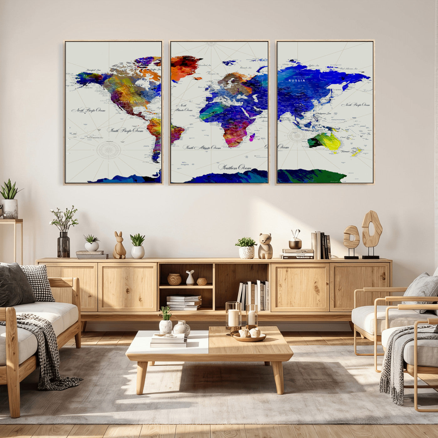 49670038-MGV-CV-36X24 - World Map Wall Art Canvas Print, Modern Decorative Framed Map Artwork Prints for Living Room, Office, Bedroom Wall Decor