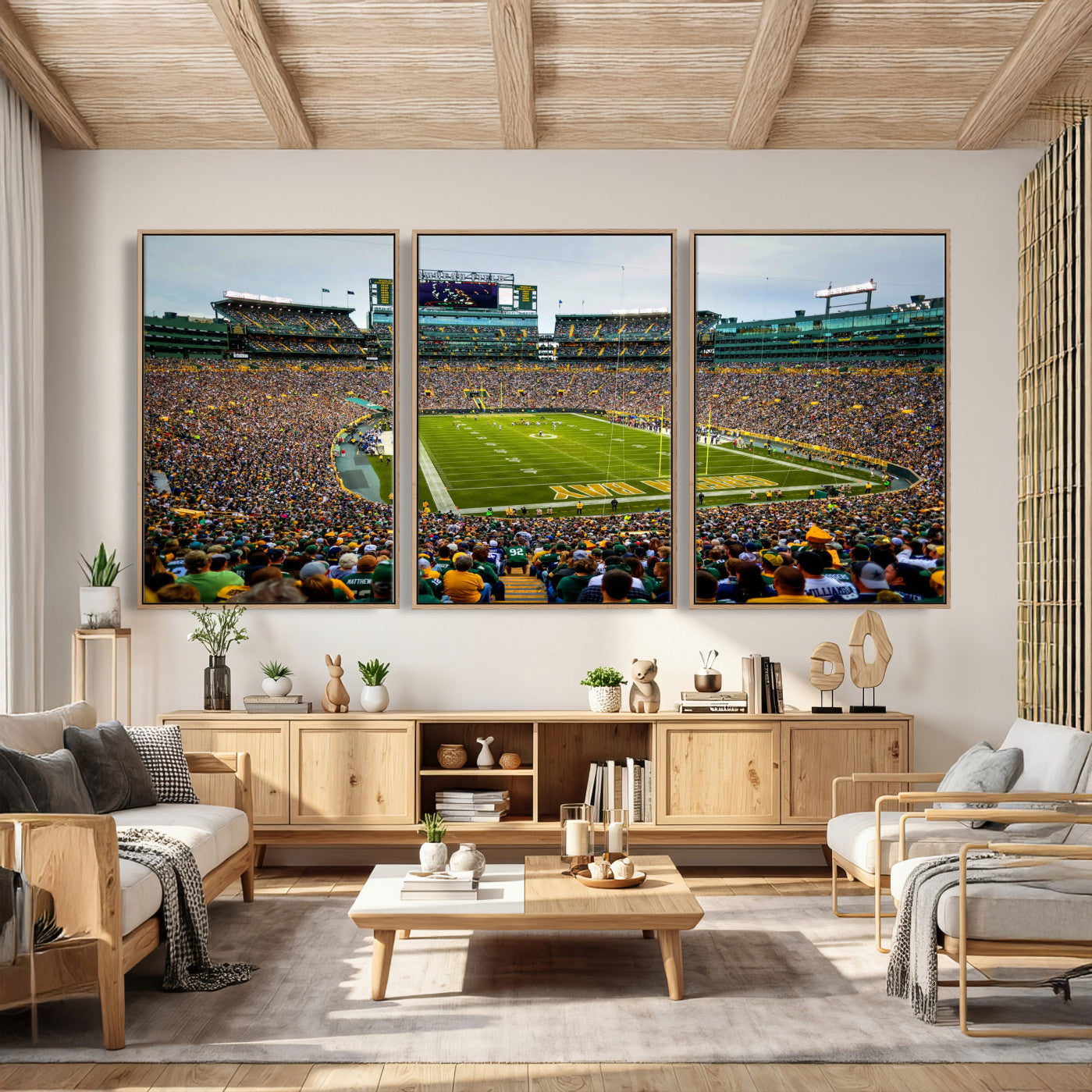 56521752-MGV-CV-36X24 - Green Bay Packers Stadium Wall Art Canvas Print, Lambeau Field Football Stadium Artwork, Framed Wall Art Ready to Hang