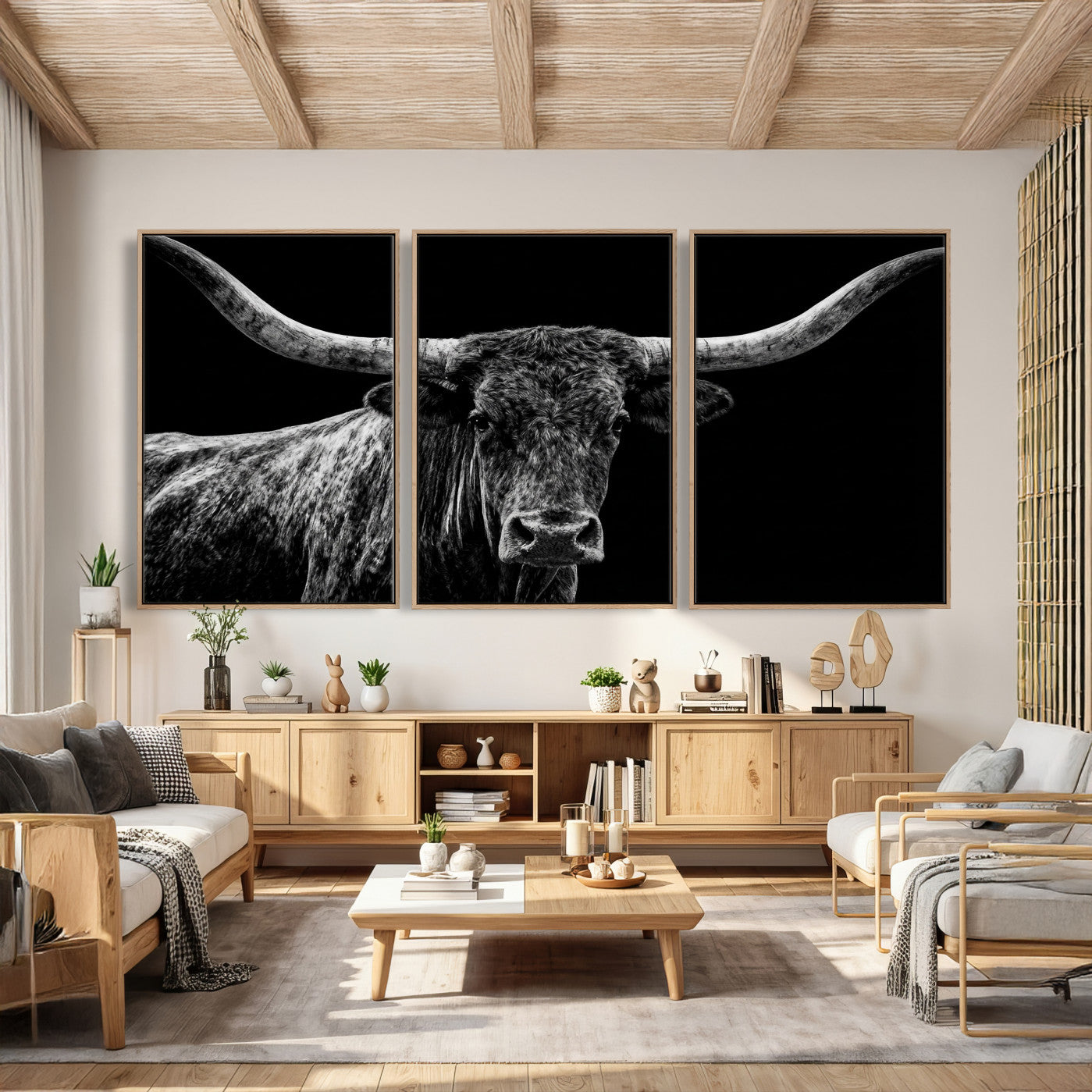 86568508-MGV-CV-36X24 - Vintage Texas Longhorn Bull Wall Art Canvas Print, Texas Cow Portrait Print, Framed Bull Wall Art Ready to Hang