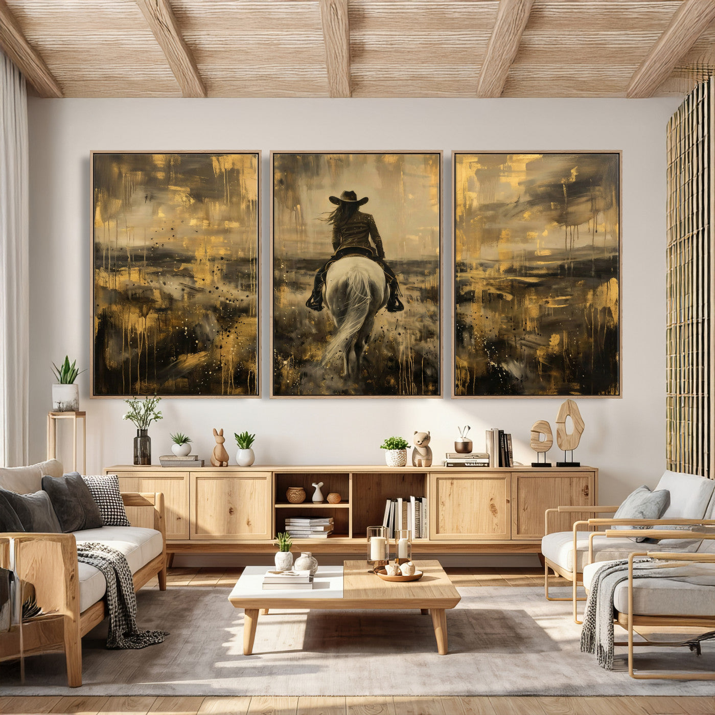 20465530-MGV-CV-36X24 - Cowgirl Wall Art Canvas Print, Western Horse Rider Wall Art, Framed Wall Art Ready to Hang