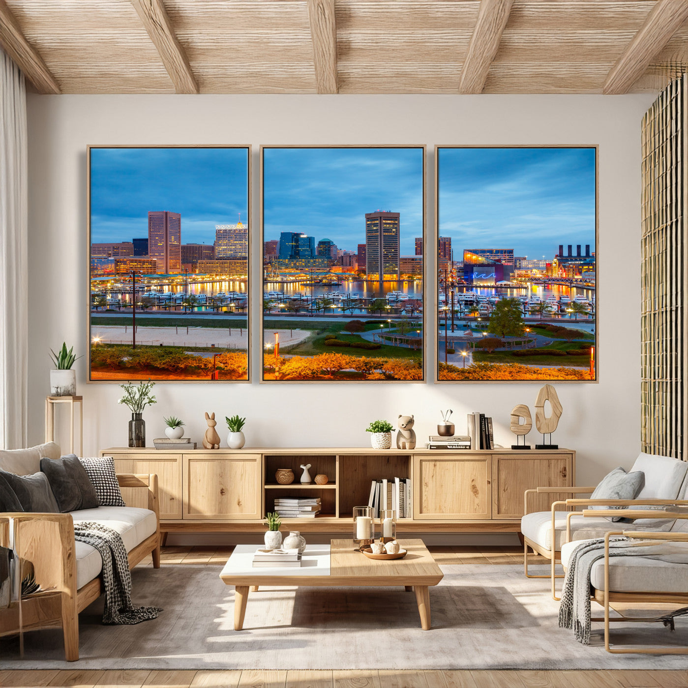 78635089-MGV-CV-36X24 - Baltimore Skyline Wall Art Canvas Print, Baltimore Downtown Night Cityscape Print for Modern Urban Wall Decor