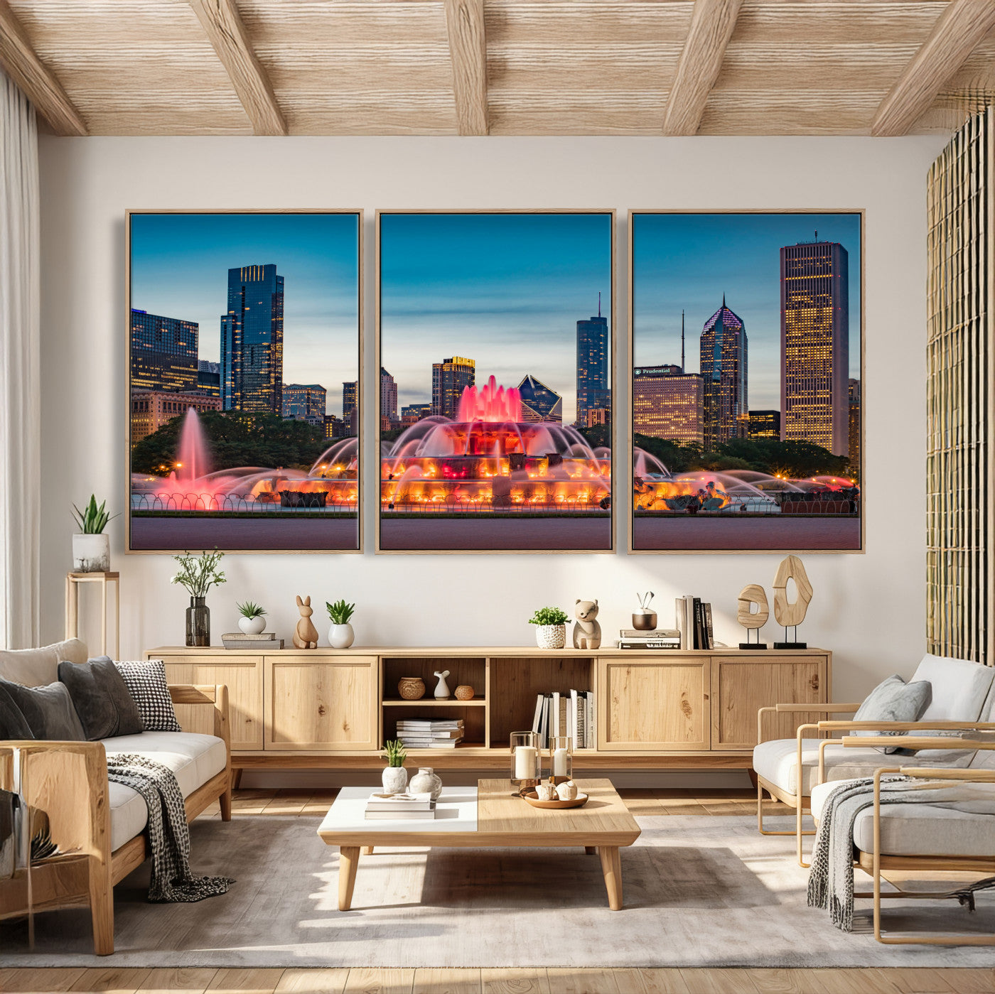 46805285-MGV-CV-36X24 - Chicago Wall Art Canvas Print, Chicago City Downtown Night Cityscape Print for Modern Urban Wall Decor