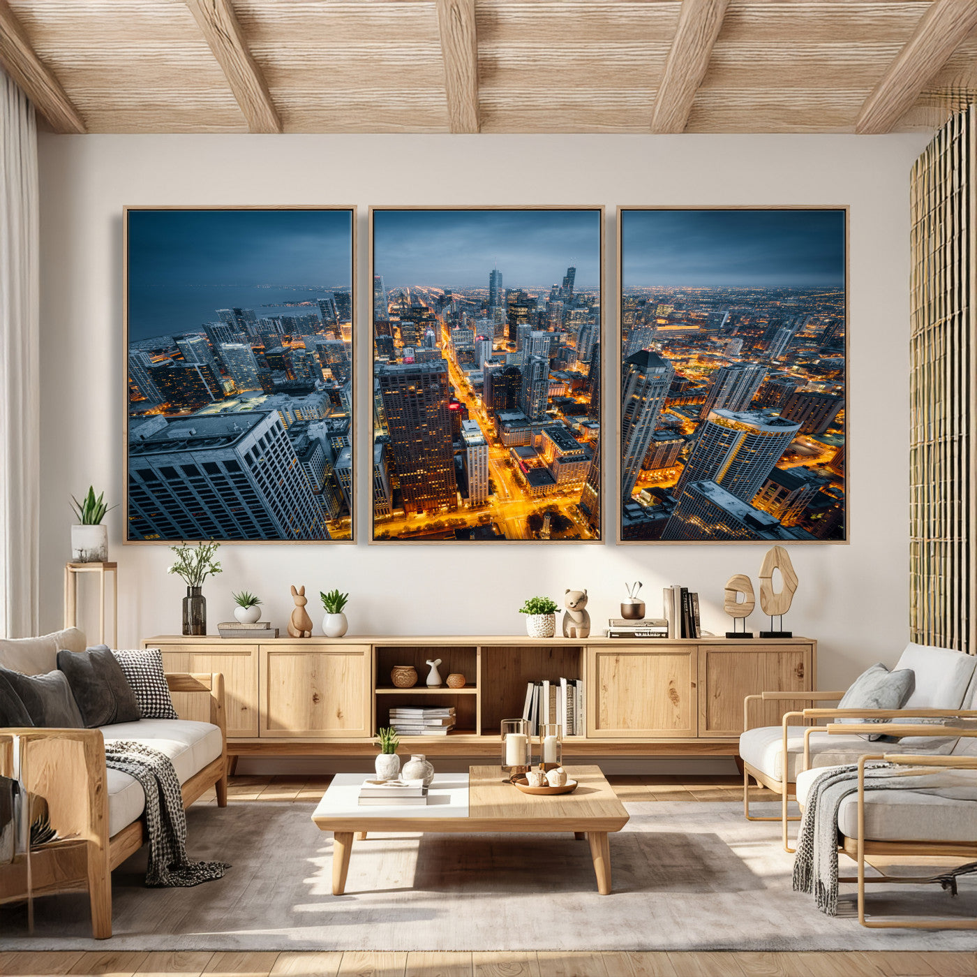 81742538-MGV-CV-36X24 - Chicago Wall Art Canvas Print, Chicago City Downtown Night Cityscape Print for Modern Urban Wall Decor