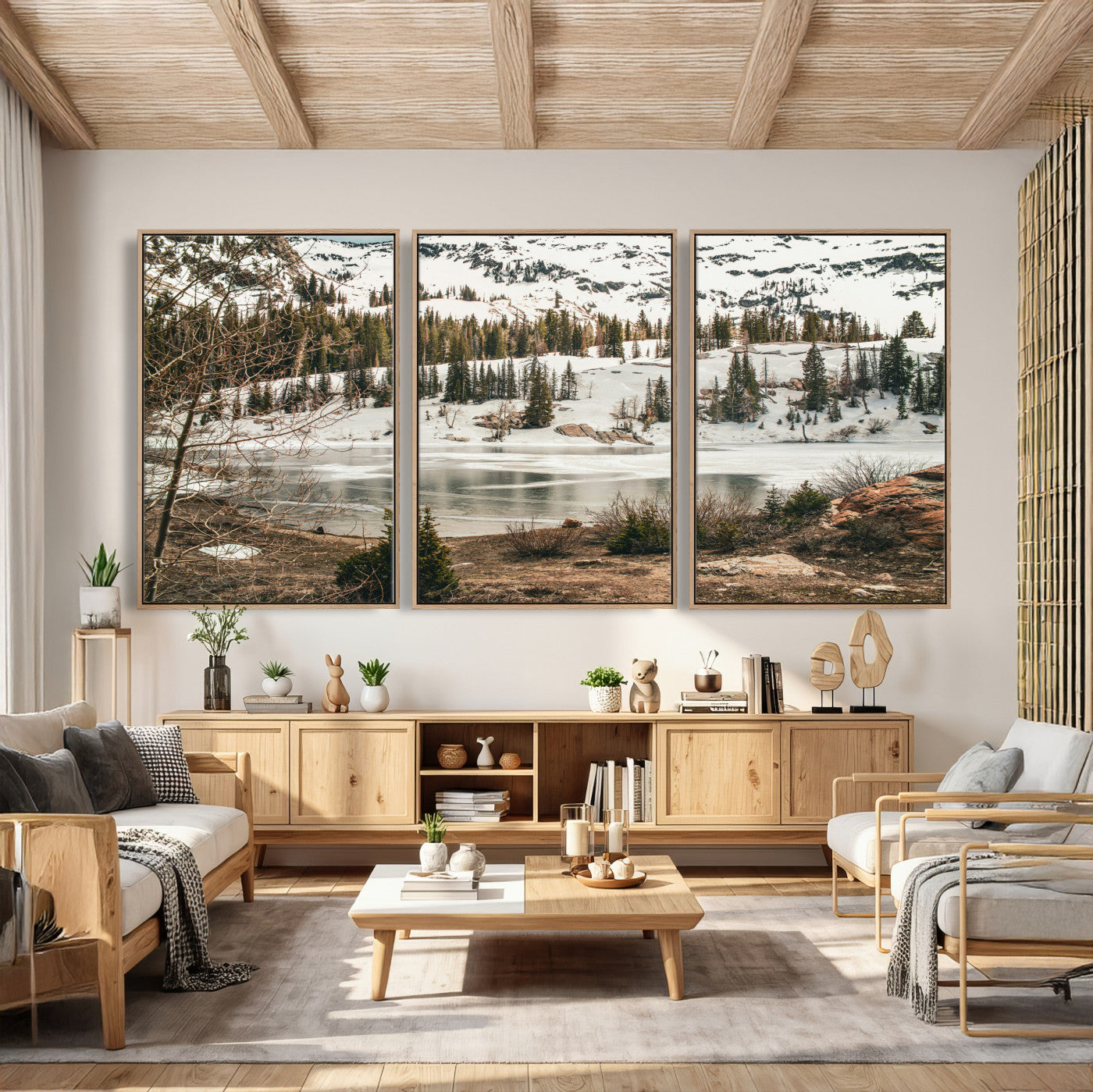 10336249-MGV-CV-36X24 - Snowy Mountain Landscape Wall Art Canvas Print, Alpine Pine Forest Winter Nature Wall Decor for Living Room and Office