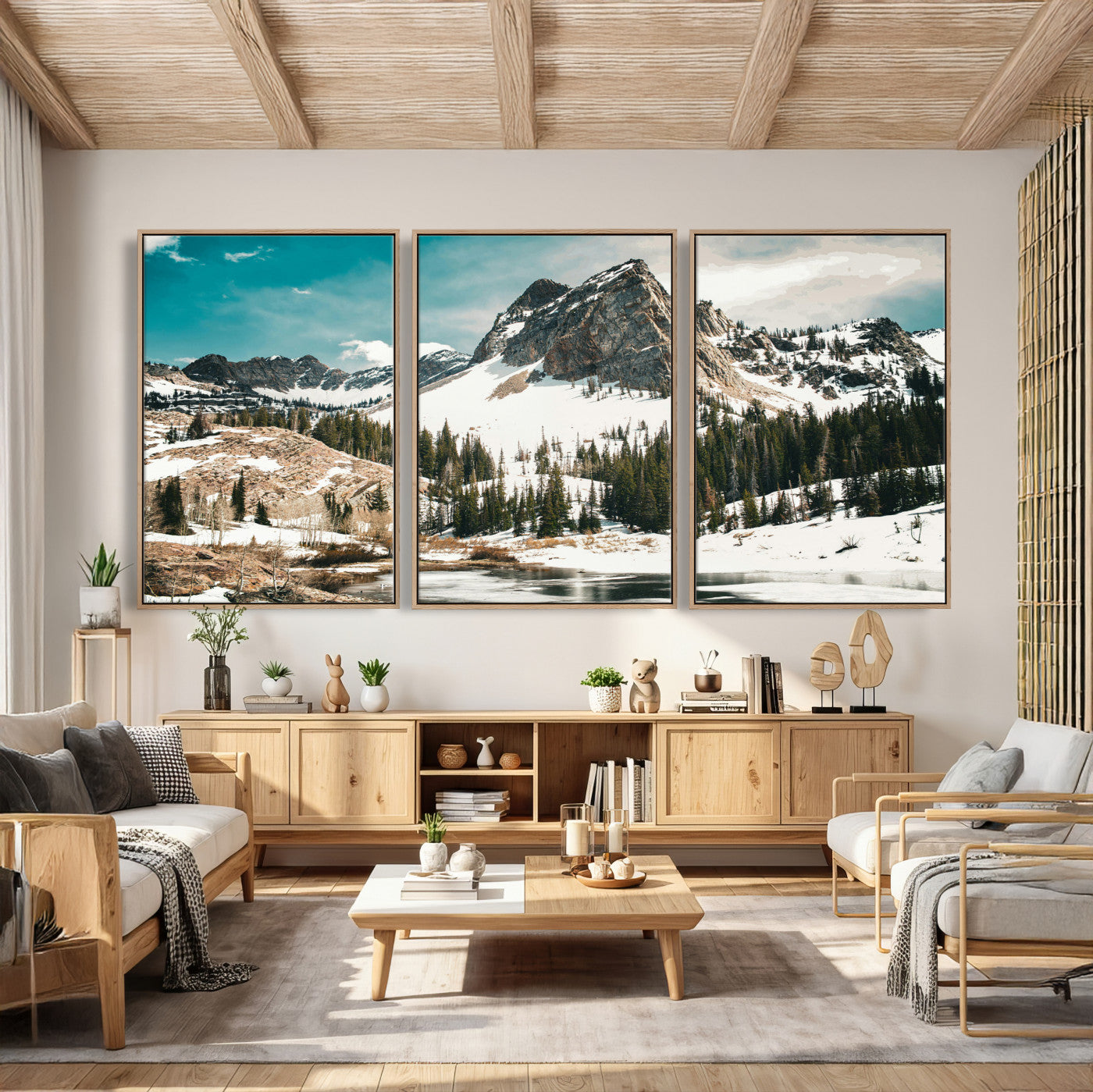 56837070-MGV-CV-36X24 - Snowy Mountain Landscape Wall Art Canvas Print, Alpine Pine Forest Winter Nature Wall Decor for Living Room and Office