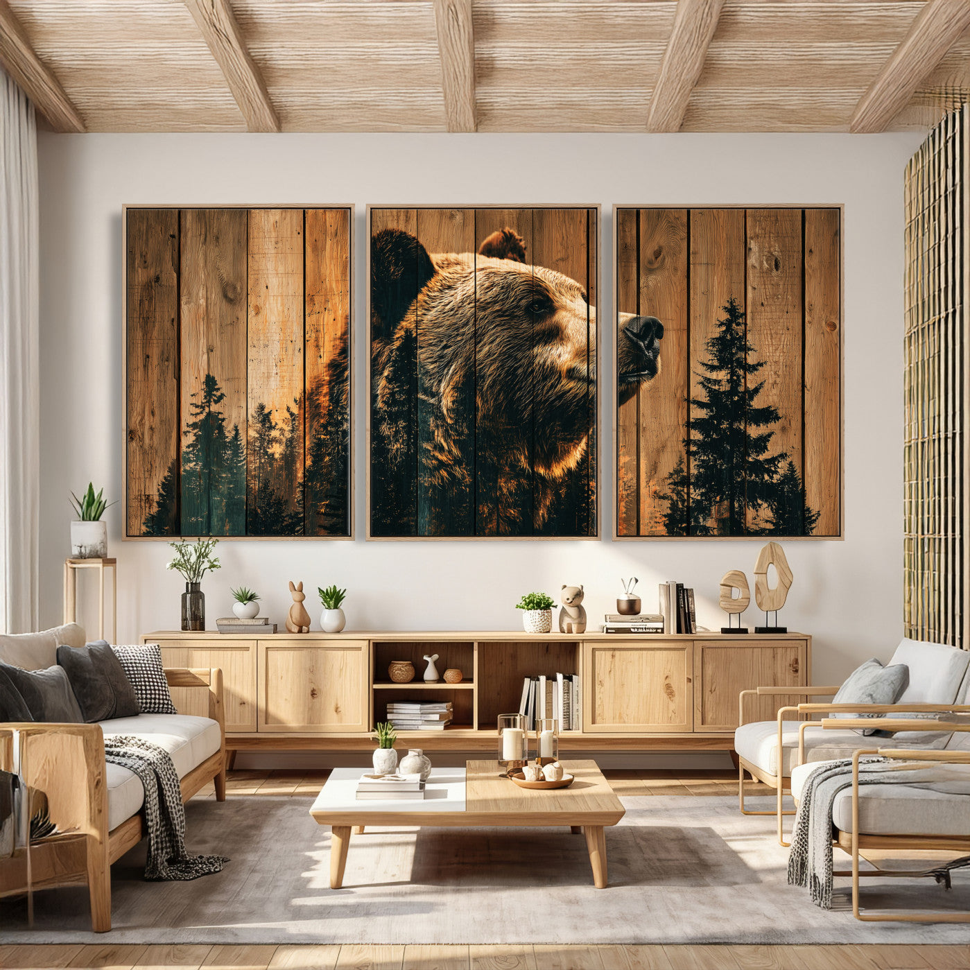 31552198-MGV-CV-36X24 - Rustic Bear Wall Art Canvas Print – Woodland Wildlife Artwork Print for Cabin, Lodge, and Farmhouse Home Decor