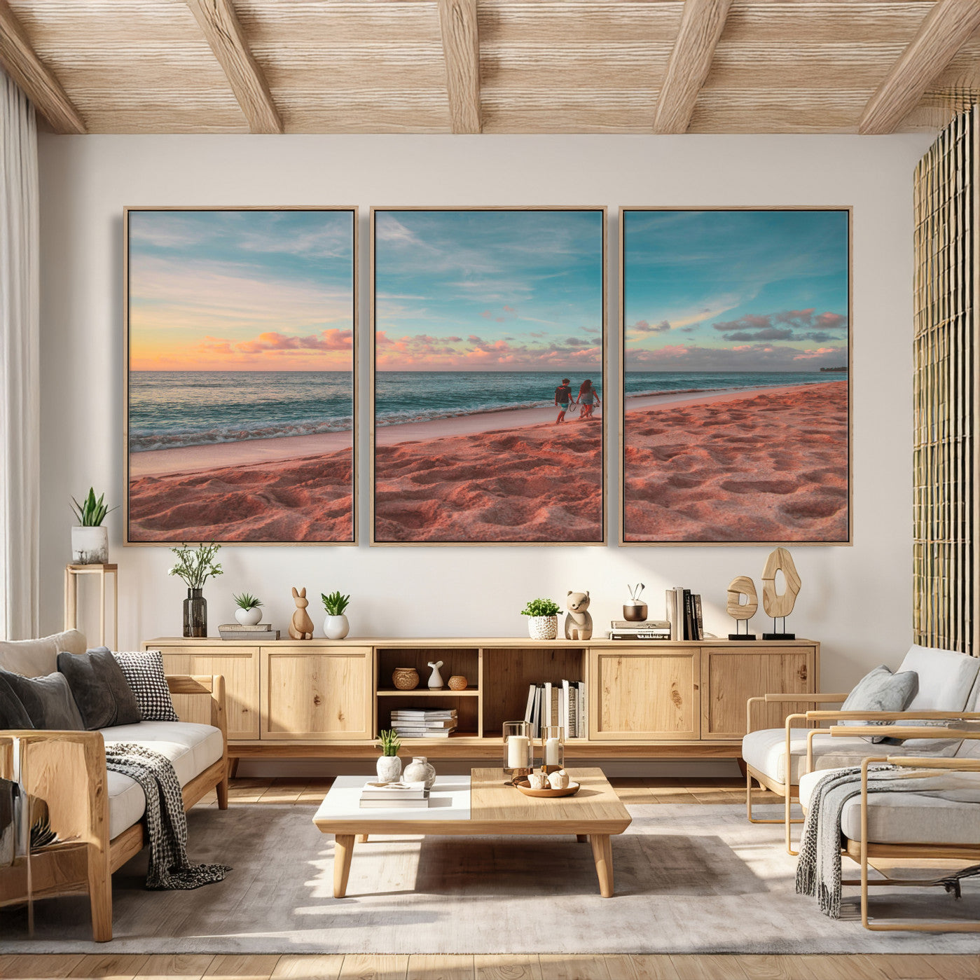 44501307-MGV-CV-36X24 - Pastel Beach Walk Wall Art Canvas Print – Soft Coastal Photography Artwork Print for Bedroom, Living Room, and Serene Home Decor
