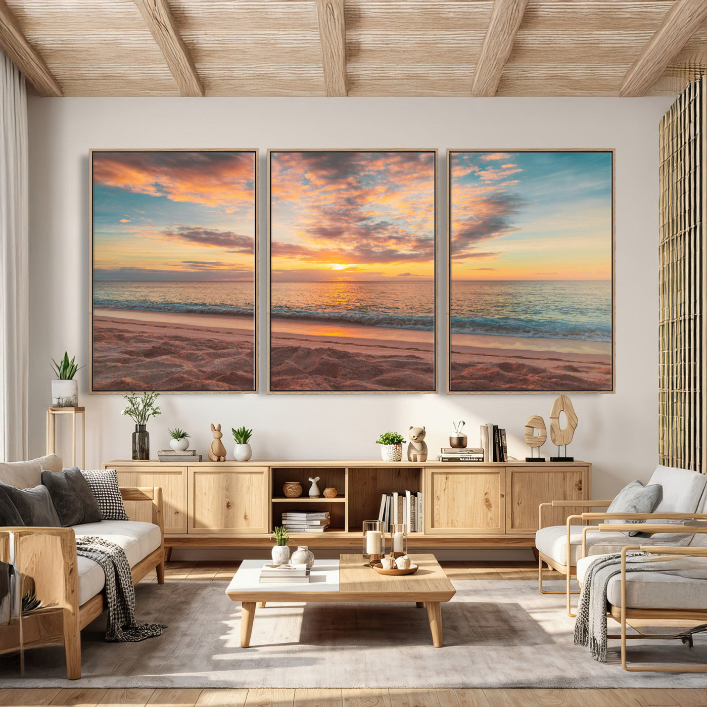 47151409-MGV-CV-36X24 - Sunset Beach Walk Wall Art Canvas Print – Soft Coastal Photography Artwork Print for Bedroom, Living Room, and Serene Home Decor