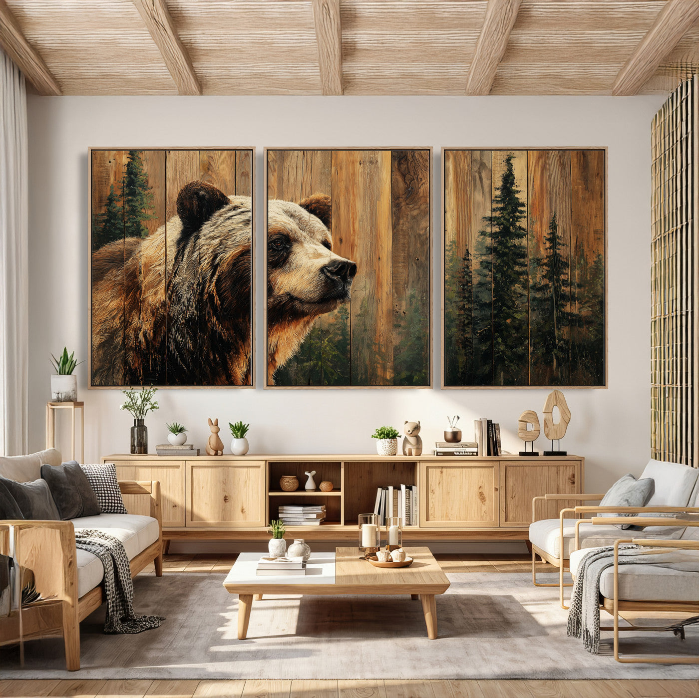 75645180-MGV-CV-36X24 - Grizzly Bear Wall Art Canvas Print, Rustic Wildlife Bear Artwork, Forest Animal Painting, Cabin Lodge Nature Wall Decor